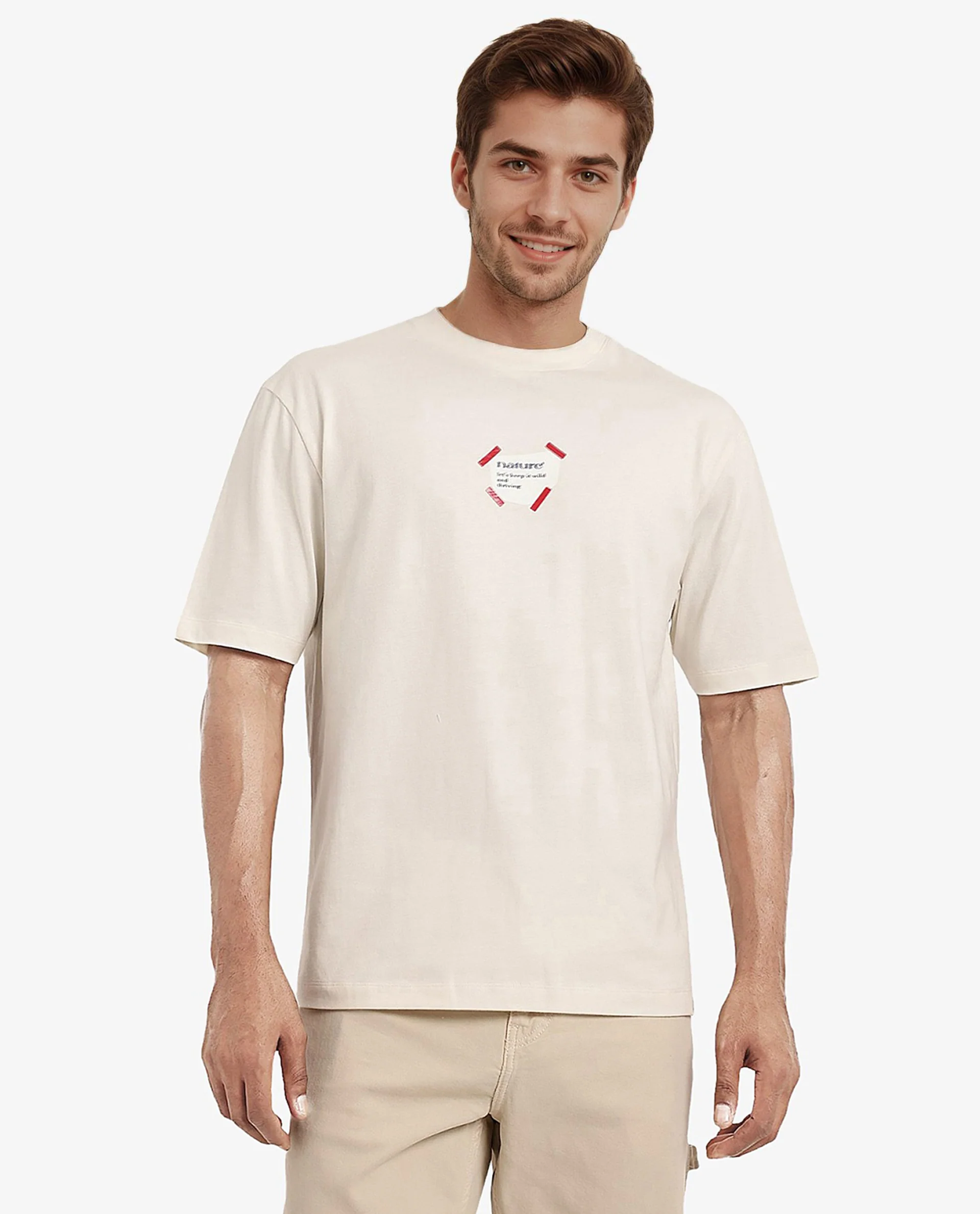 Rare Rabbit Men's Peta Off White Cotton Floral Print Oversized Fit Half Sleeve Crew Neck T-Shirt - Image 6