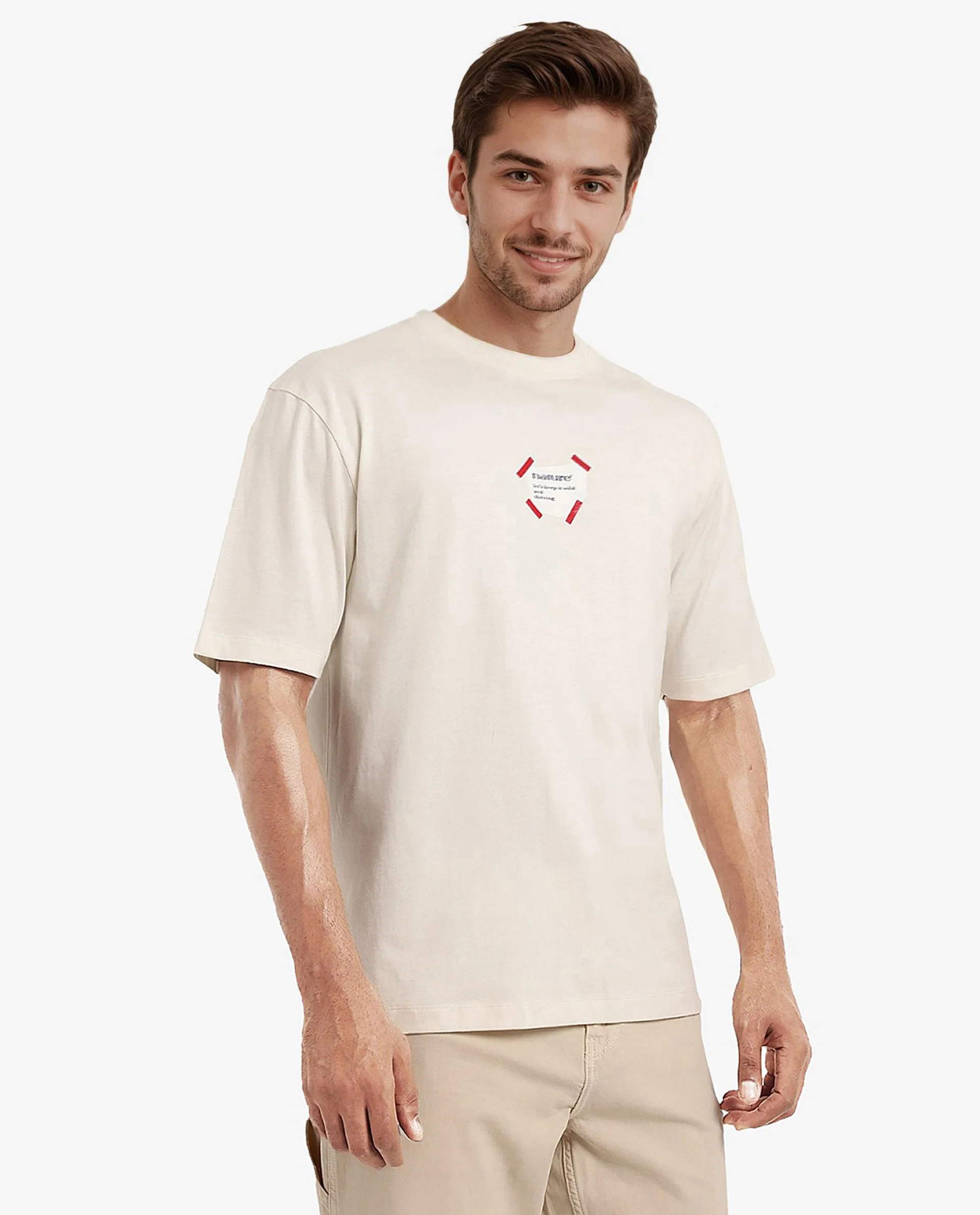 Rare Rabbit Men's Peta Off White Cotton Floral Print Oversized Fit Half Sleeve Crew Neck T-Shirt - Image 7