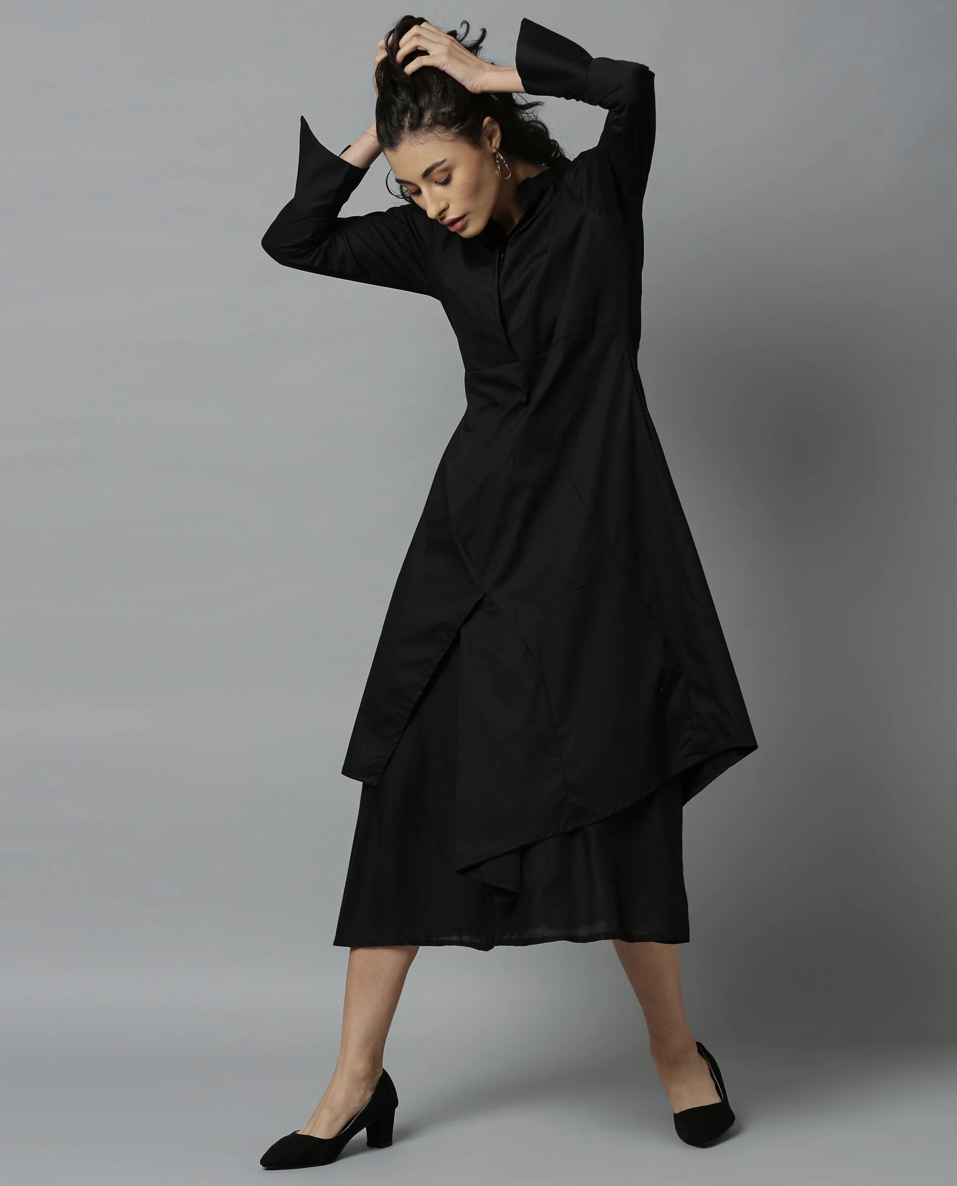 Rareism Women Petal Black Dress Full Sleeves - Image 2