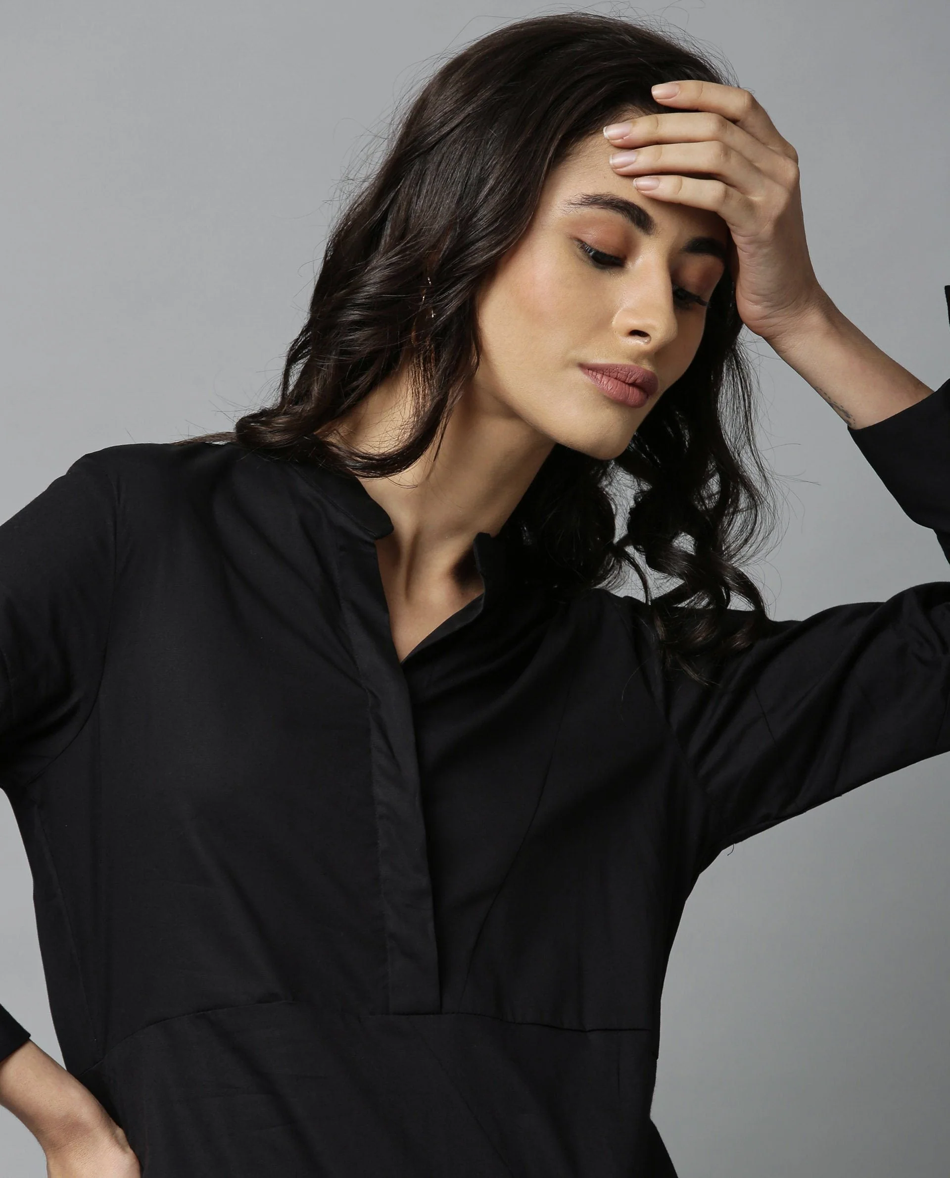 Rareism Women Petal Black Dress Full Sleeves - Image 3