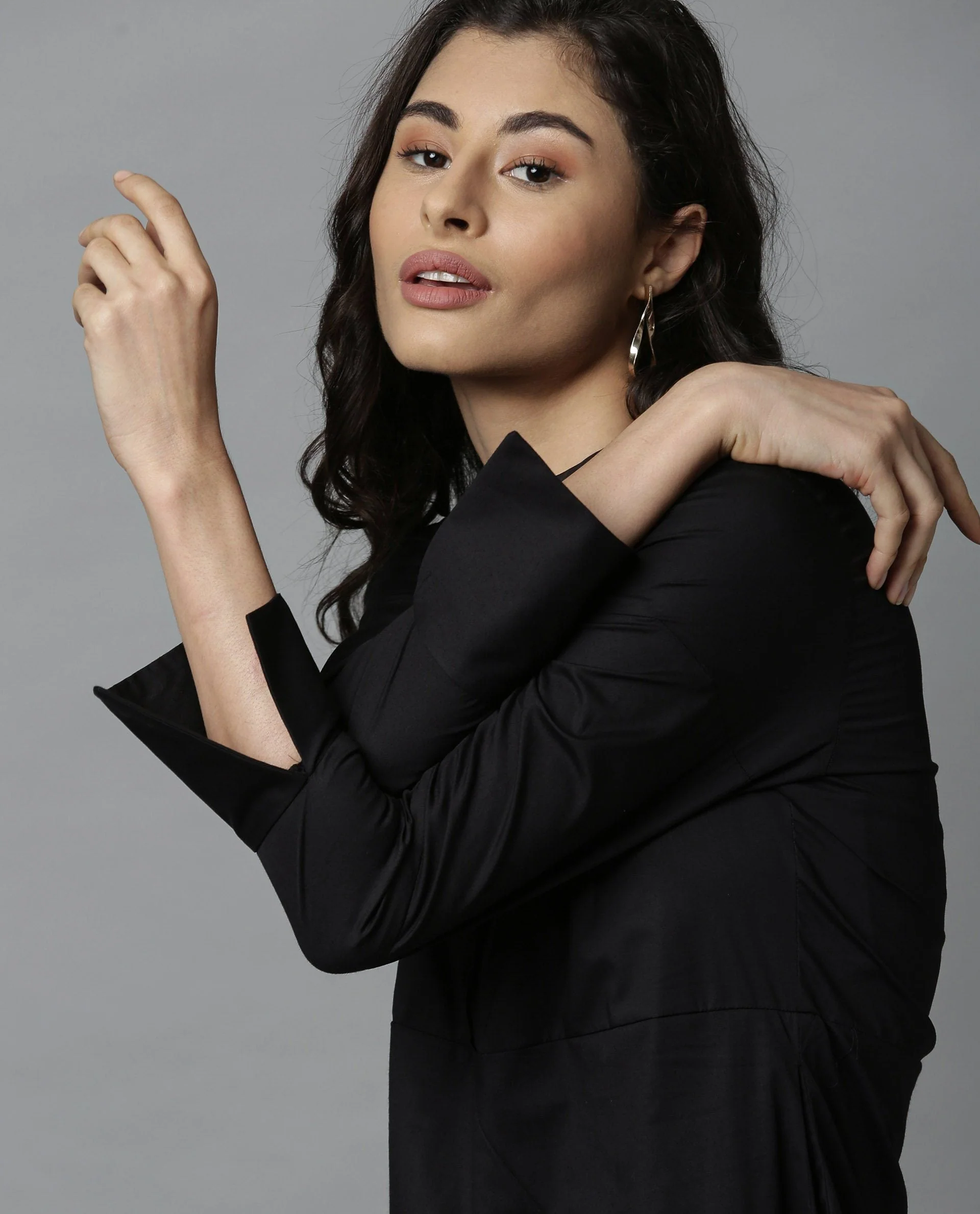 Rareism Women Petal Black Dress Full Sleeves - Image 4