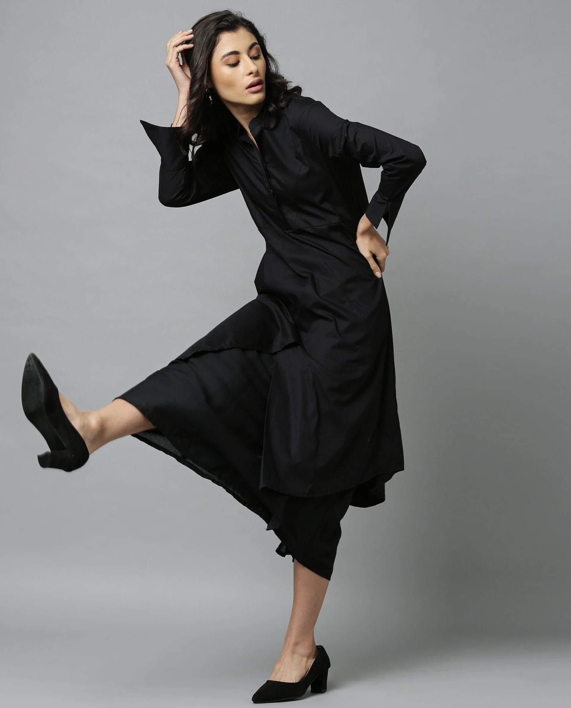 Rareism Women Petal Black Dress Full Sleeves - Image 5
