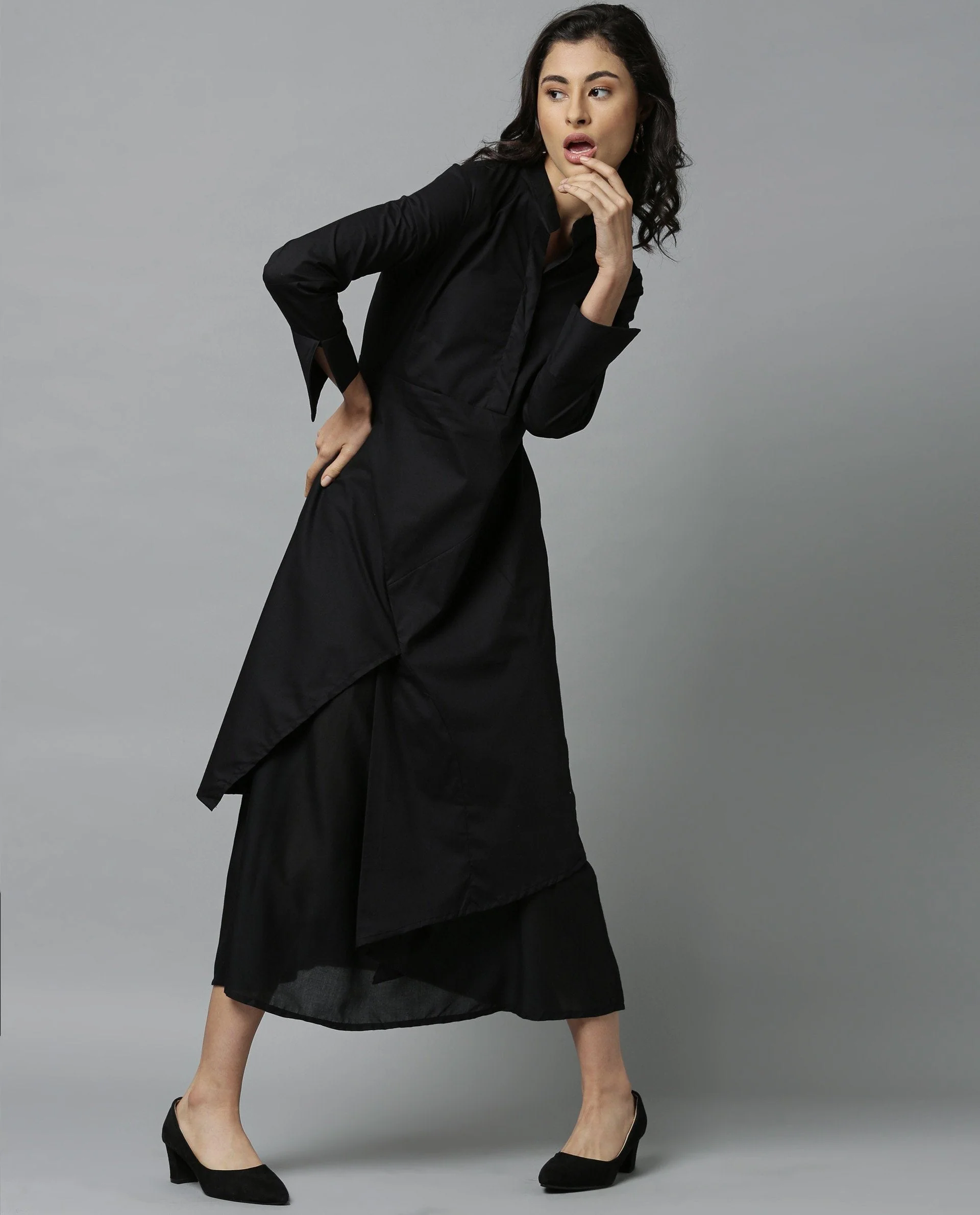 Rareism Women Petal Black Dress Full Sleeves - Image 6