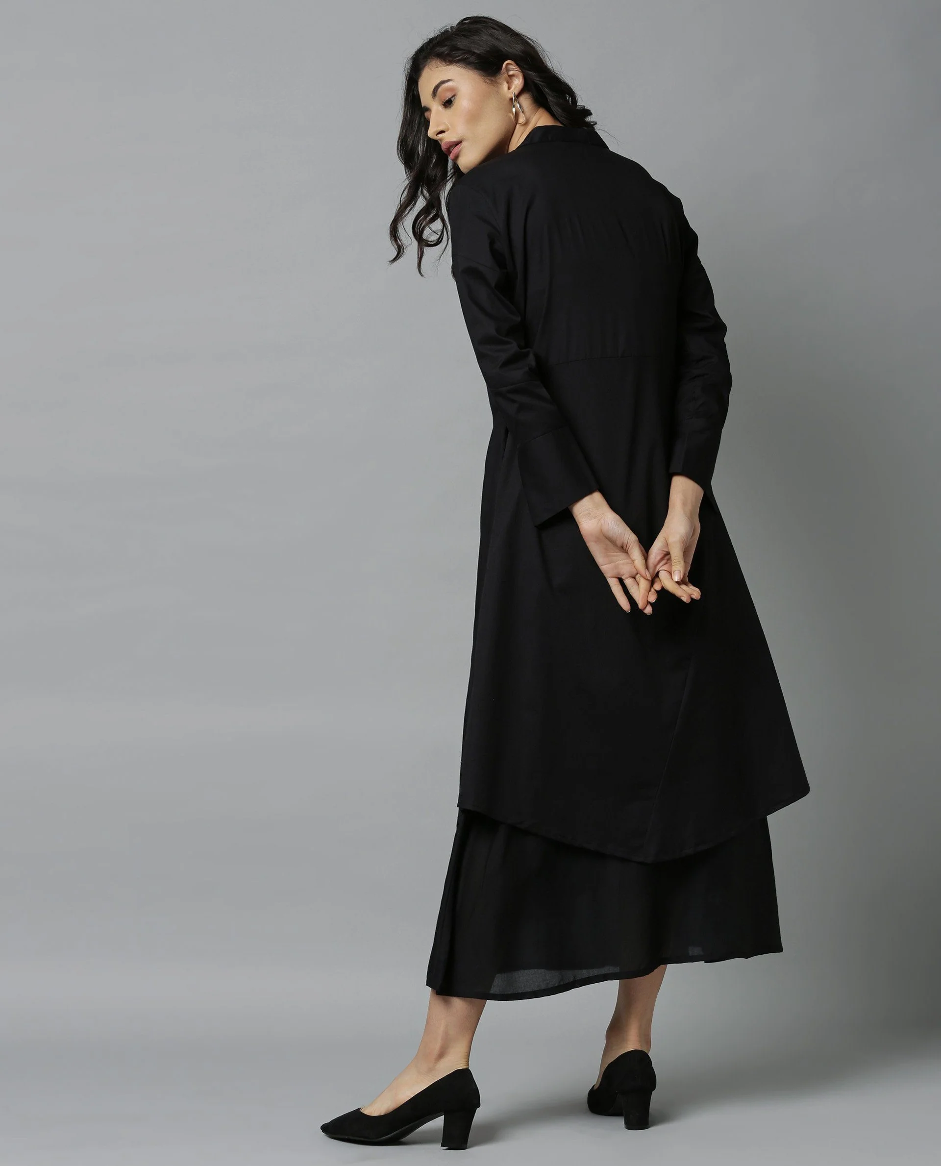 Rareism Women Petal Black Dress Full Sleeves - Image 7