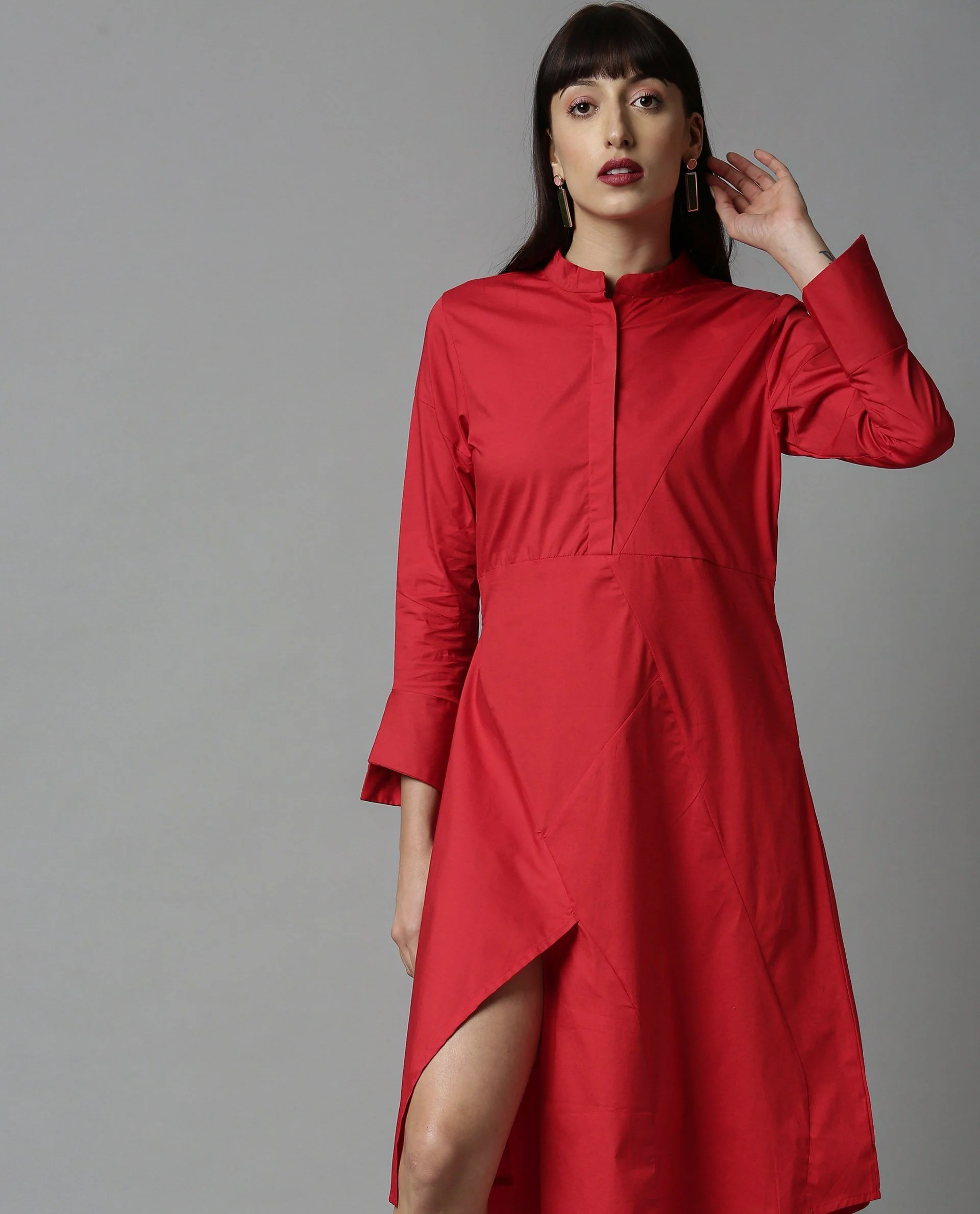 Rareism Women Petal Red Dress Full Sleeves