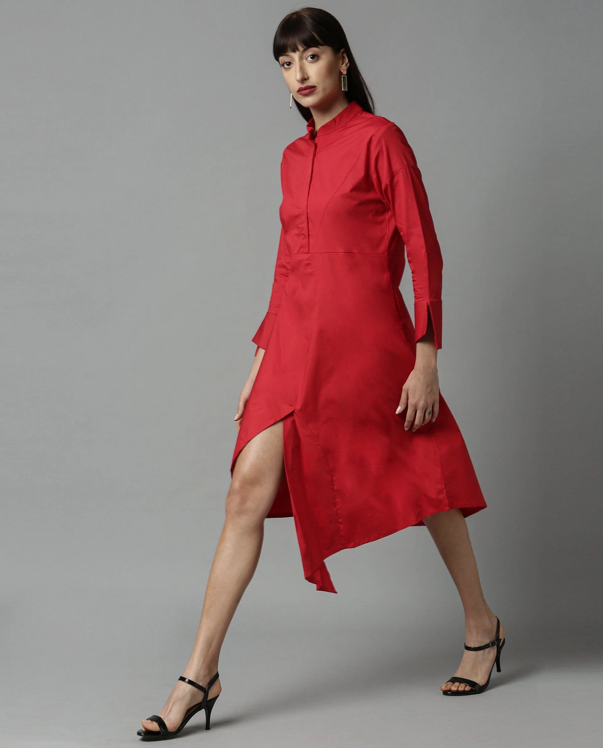 Rareism Women Petal Red Dress Full Sleeves - Image 2