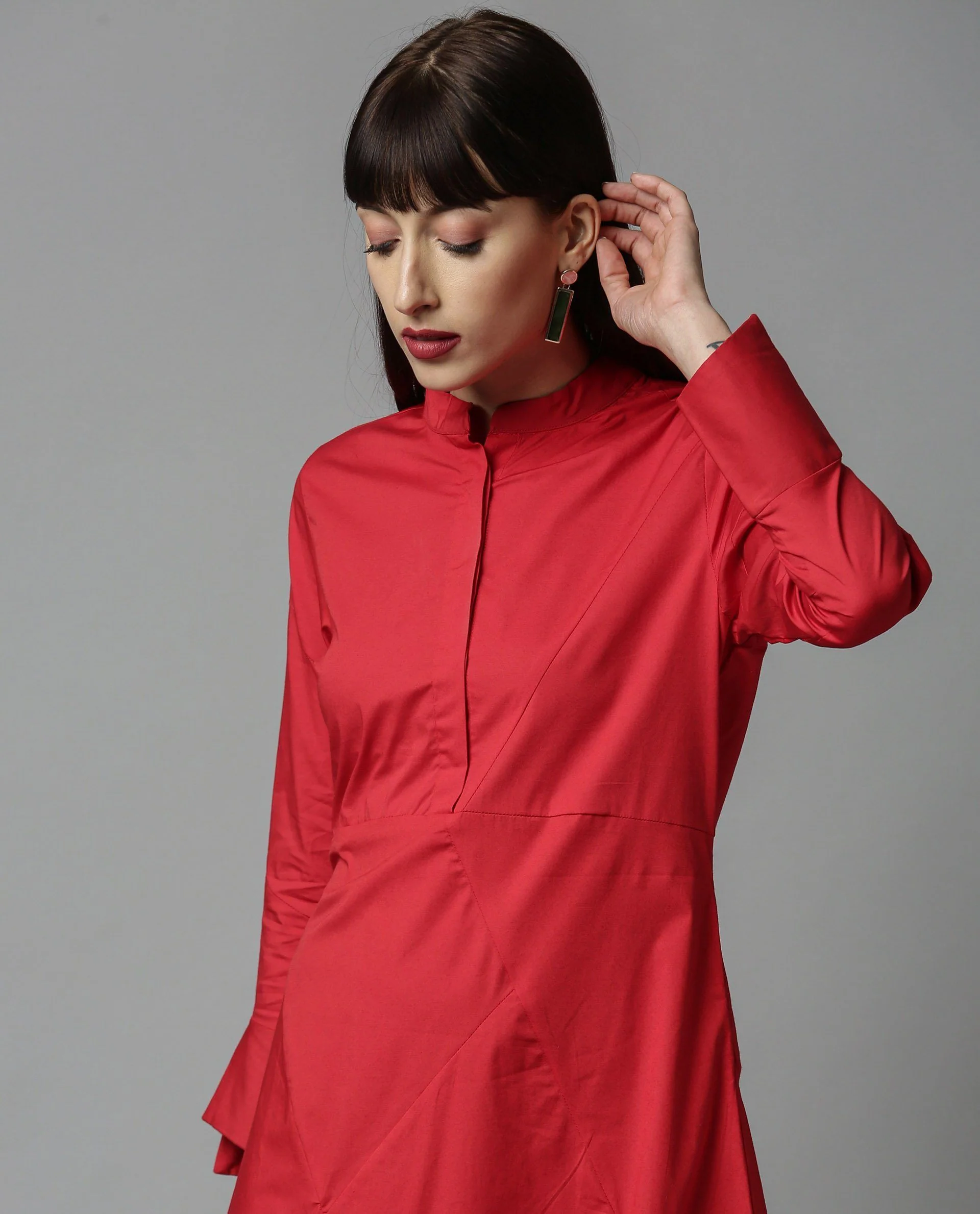 Rareism Women Petal Red Dress Full Sleeves - Image 3
