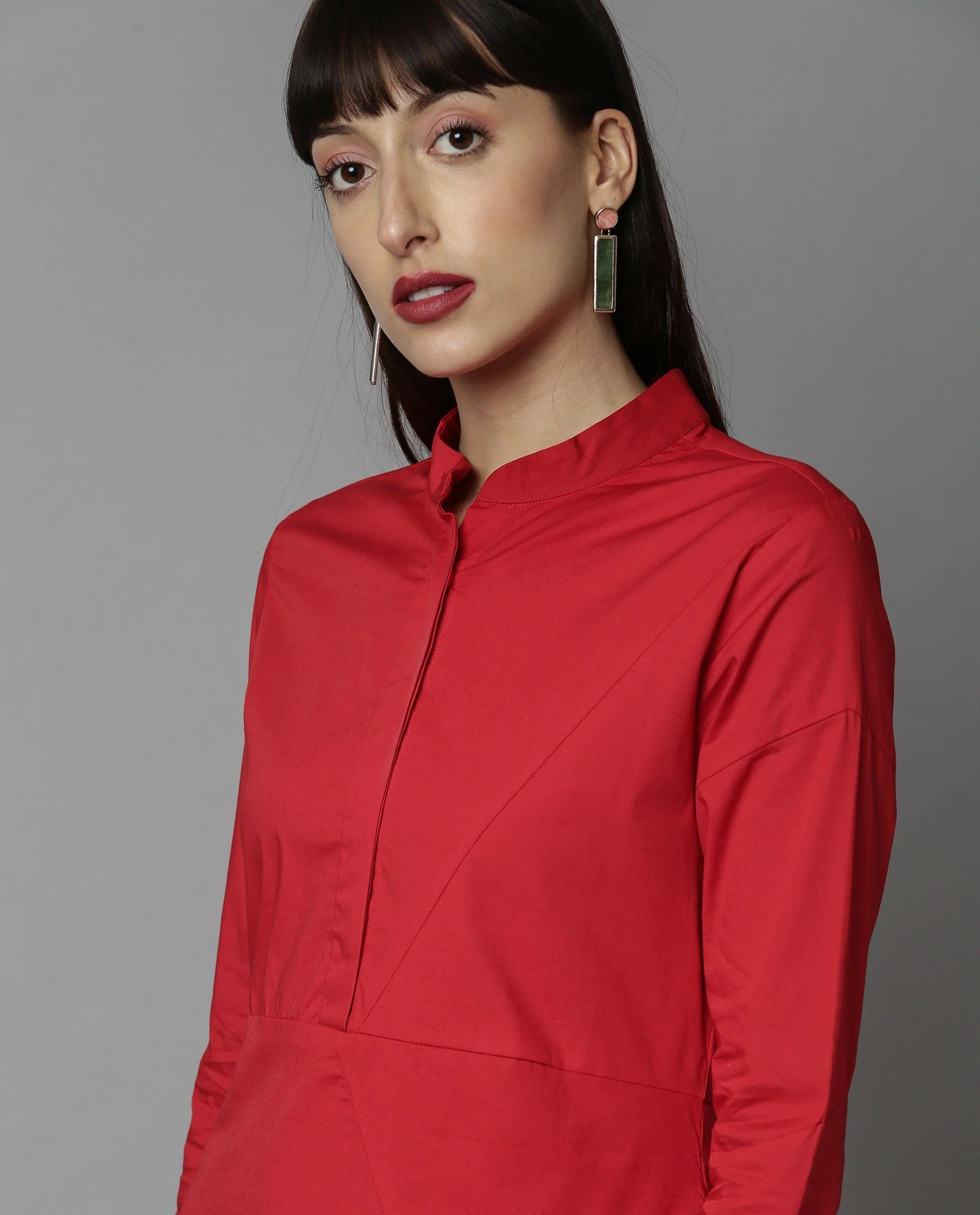 Rareism Women Petal Red Dress Full Sleeves - Image 4