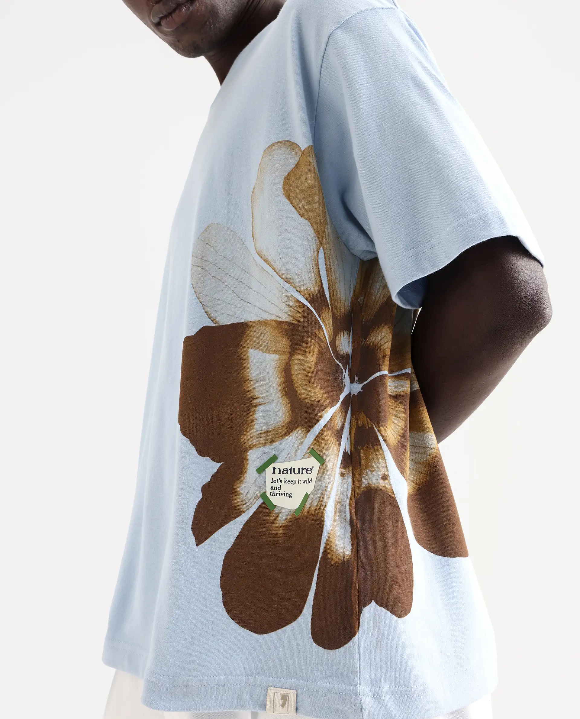 Rare Rabbit Men's Petas Light Blue Cotton Graphic Print Oversized Fit Half Sleeve Crew Neck T-Shirt - Image 3
