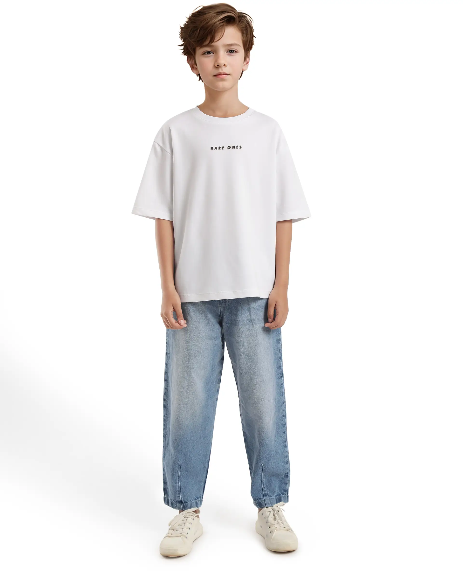 Rare Ones Kids Pete White Cotton Half Sleeves Crew Neck Oversized Fit Hd Print Branded T-Shirt - Image 4