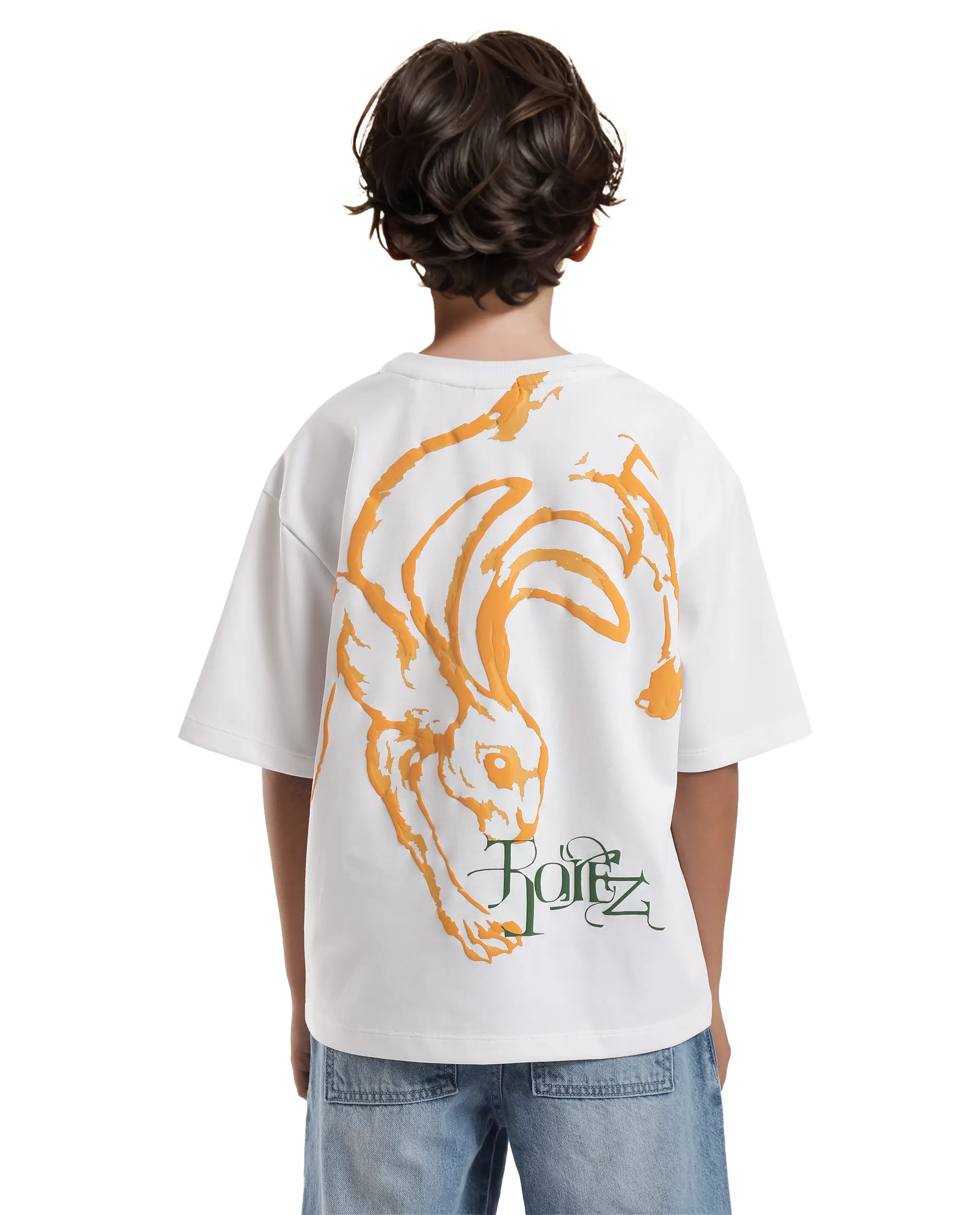 Rare Ones Kids Pete White Cotton Half Sleeves Crew Neck Oversized Fit Hd Print Branded T-Shirt - Image 9