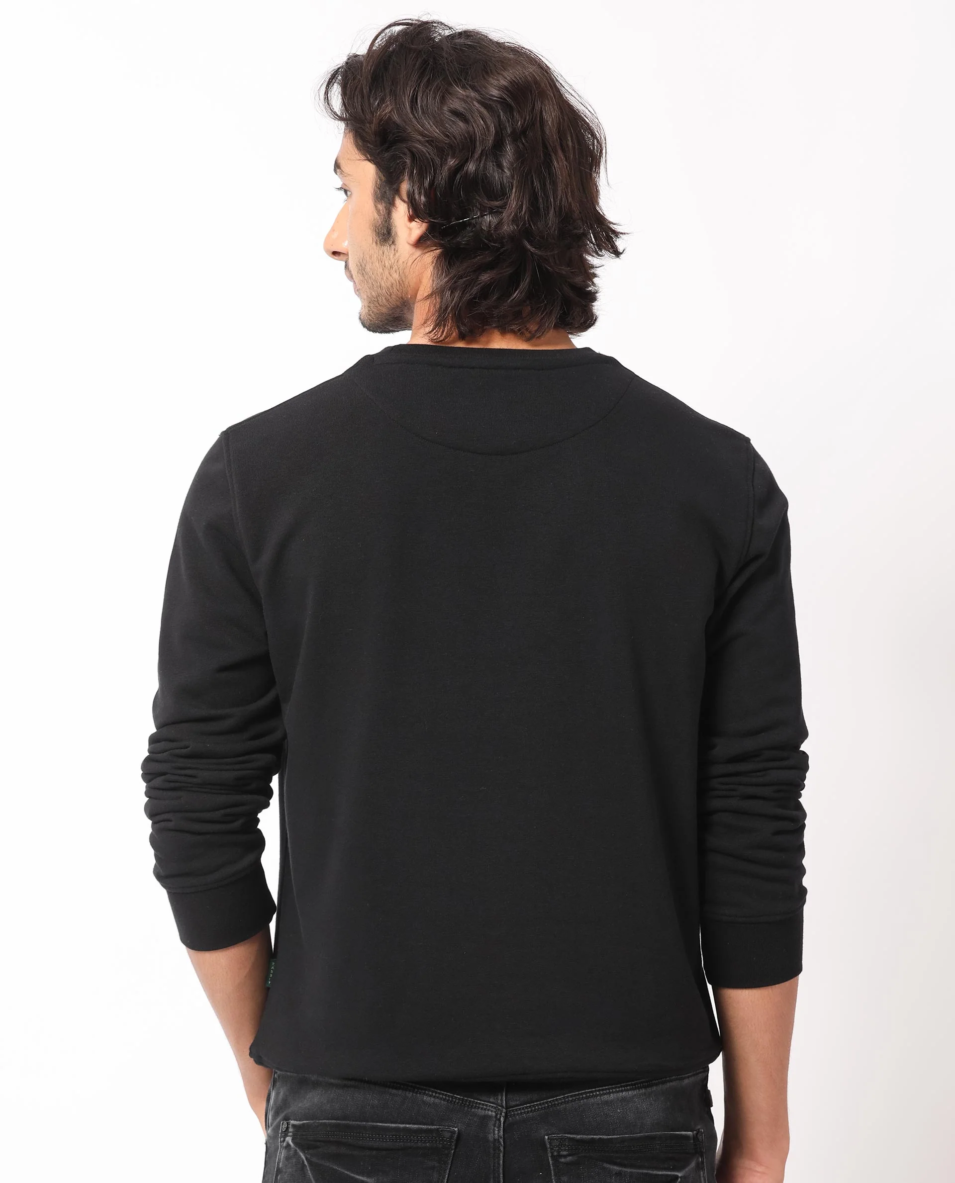 Rare Rabbit Men's Petraa Black Cotton Graphic Print Relaxed Fit Full Sleeve Crew Neck Sweatshirt - Image 10