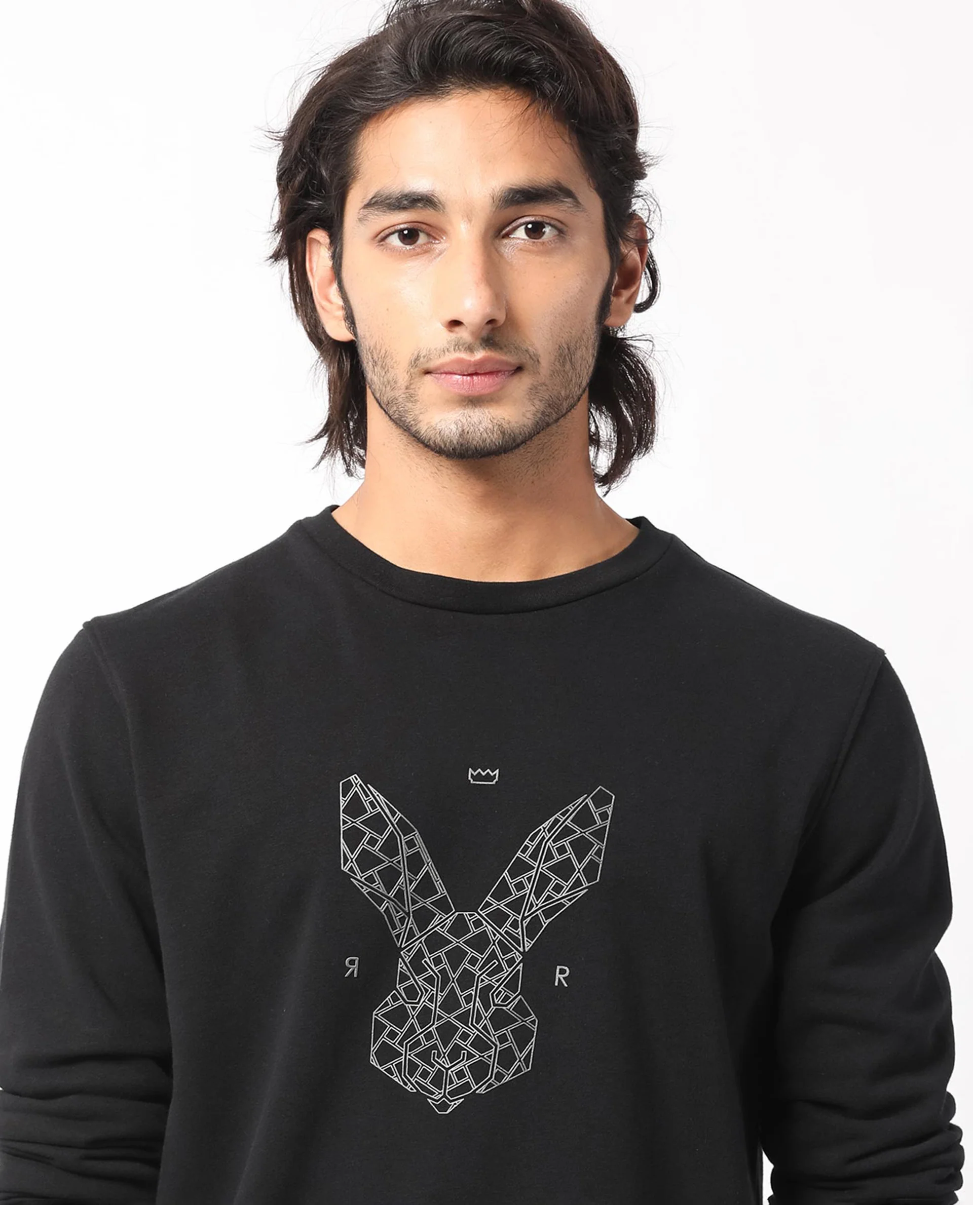 Rare Rabbit Men's Petraa Black Cotton Graphic Print Relaxed Fit Full Sleeve Crew Neck Sweatshirt - Image 2
