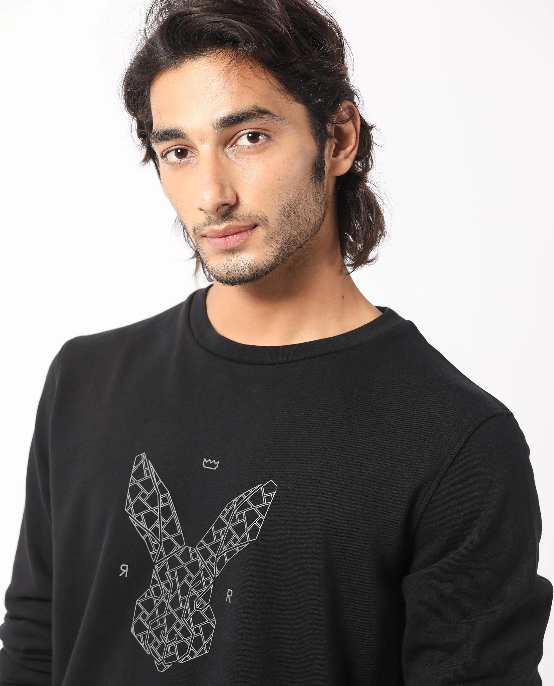 Rare Rabbit Men's Petraa Black Cotton Graphic Print Relaxed Fit Full Sleeve Crew Neck Sweatshirt - Image 3