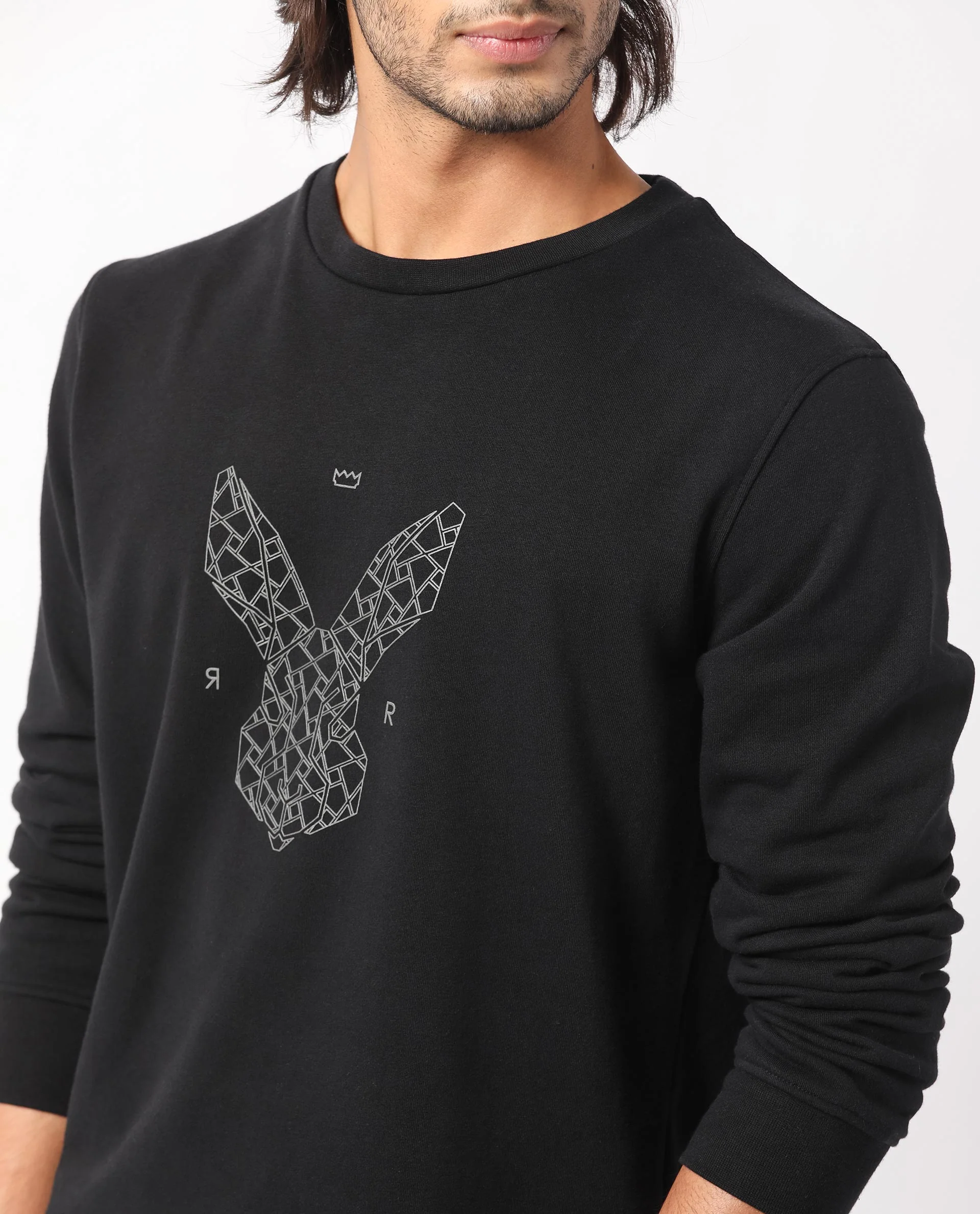 Rare Rabbit Men's Petraa Black Cotton Graphic Print Relaxed Fit Full Sleeve Crew Neck Sweatshirt - Image 4