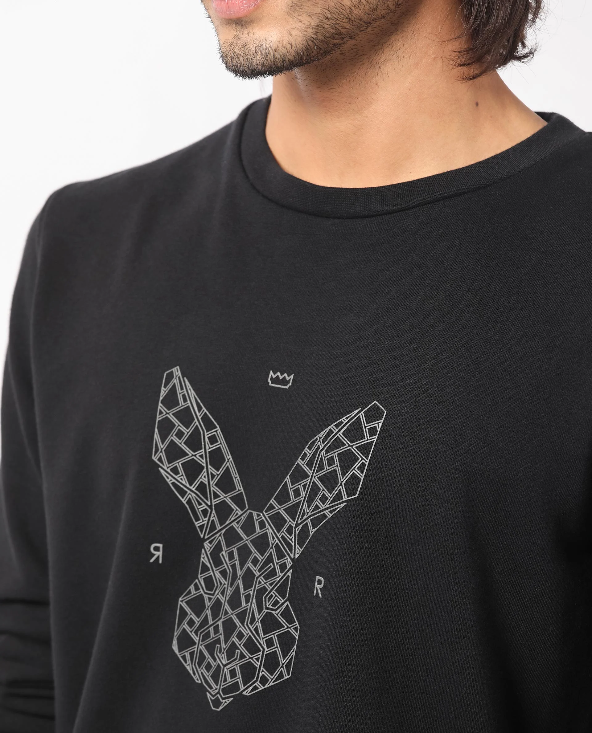 Rare Rabbit Men's Petraa Black Cotton Graphic Print Relaxed Fit Full Sleeve Crew Neck Sweatshirt - Image 7