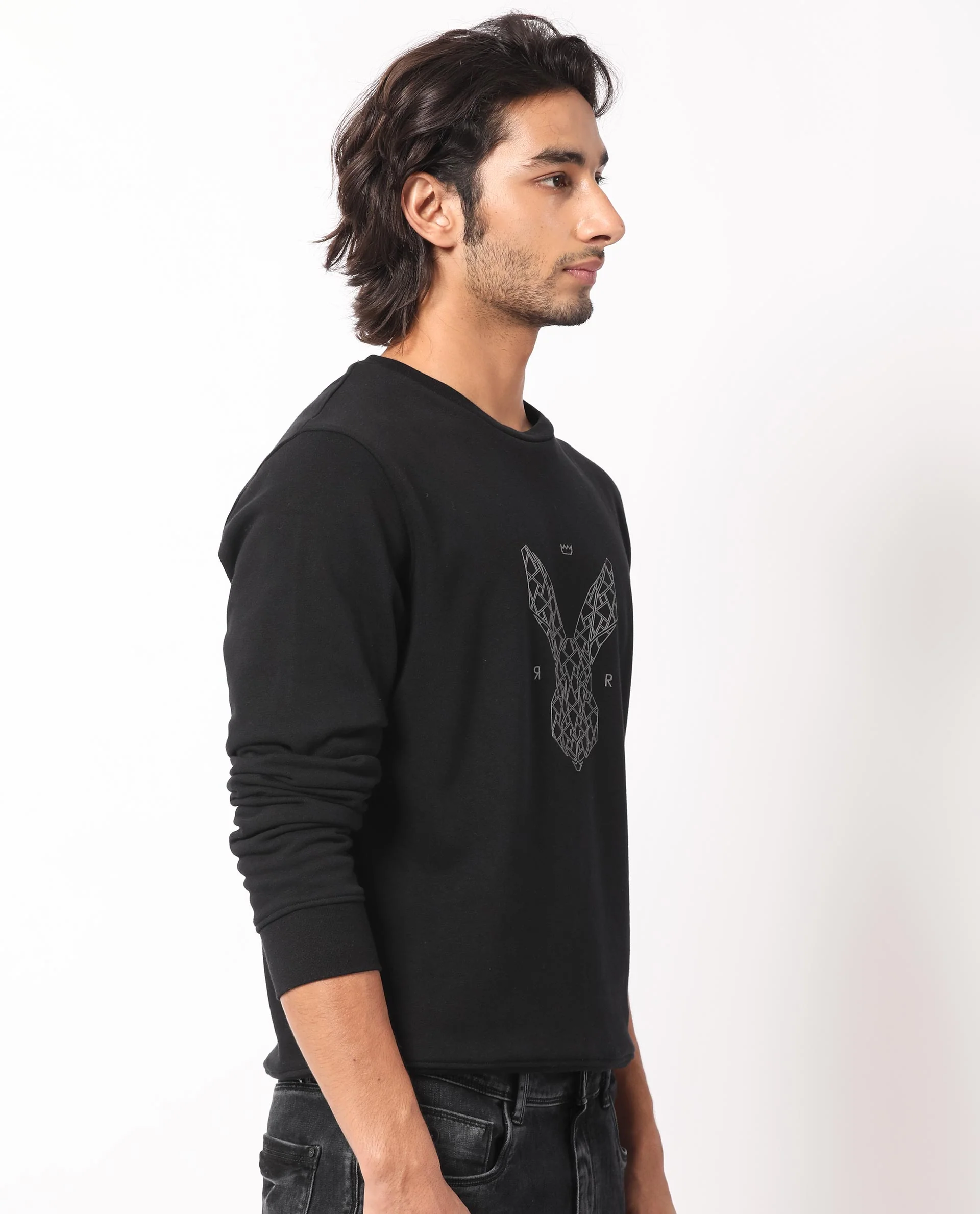 Rare Rabbit Men's Petraa Black Cotton Graphic Print Relaxed Fit Full Sleeve Crew Neck Sweatshirt - Image 9