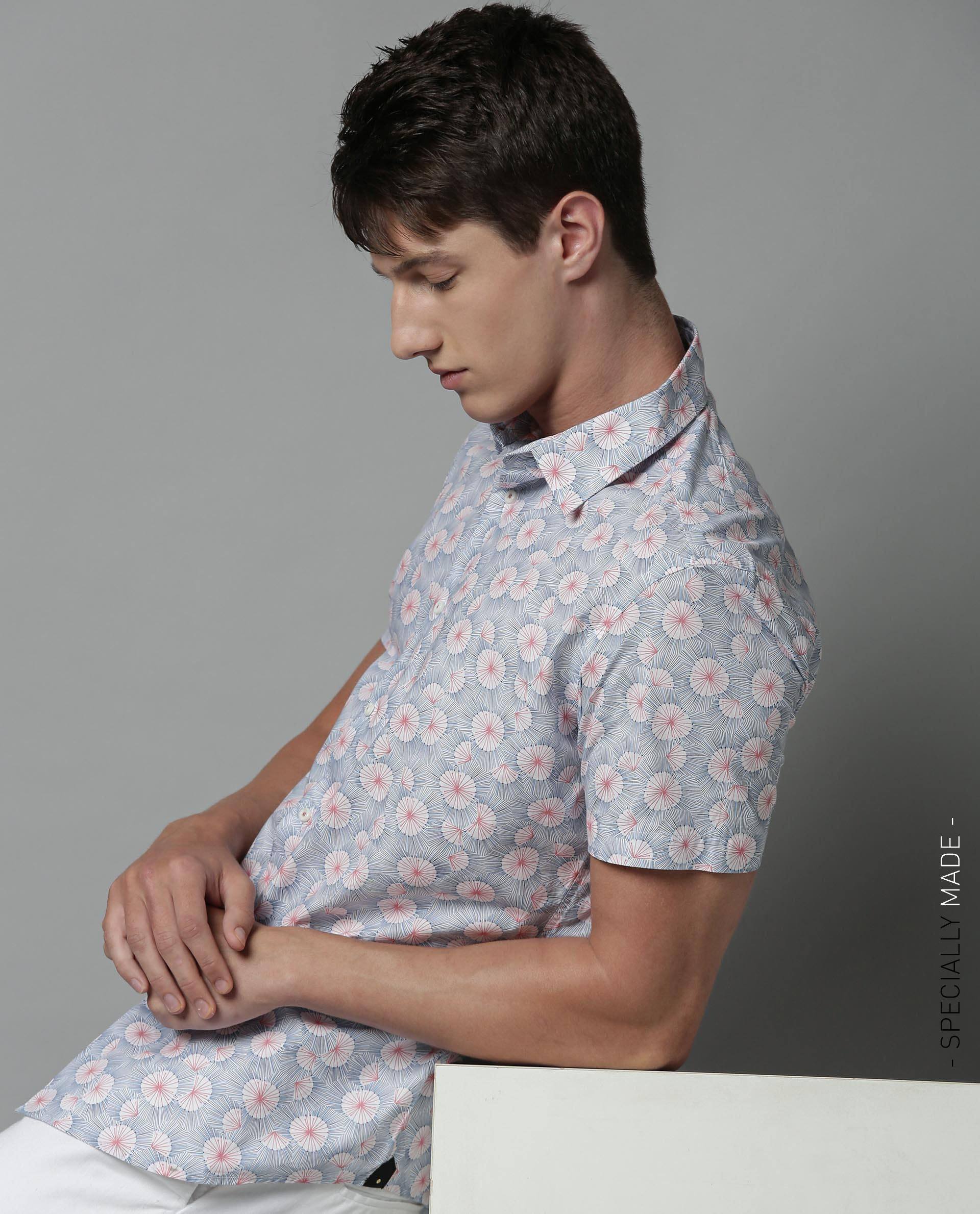 Rare Rabbit Men's Petro White Cotton Tailored Fit Half Sleeve Spread Collar Shirt - Image 2