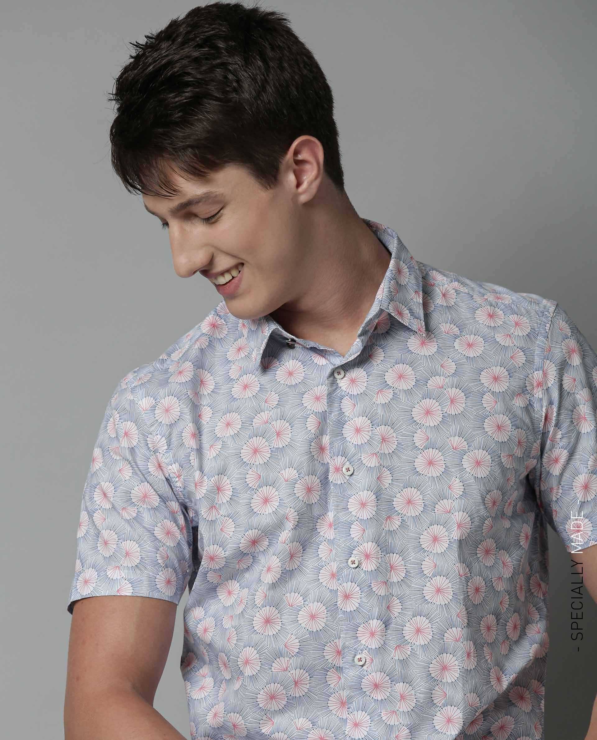 Rare Rabbit Men's Petro White Cotton Tailored Fit Half Sleeve Spread Collar Shirt - Image 3