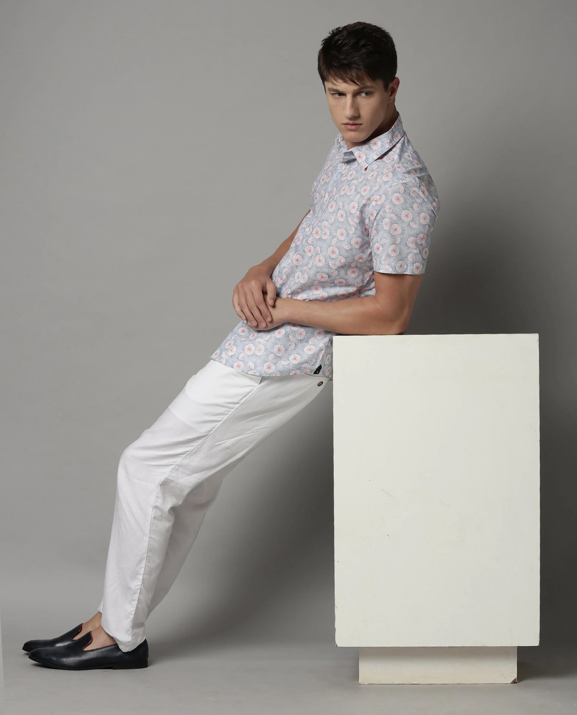 Rare Rabbit Men's Petro White Cotton Tailored Fit Half Sleeve Spread Collar Shirt - Image 4