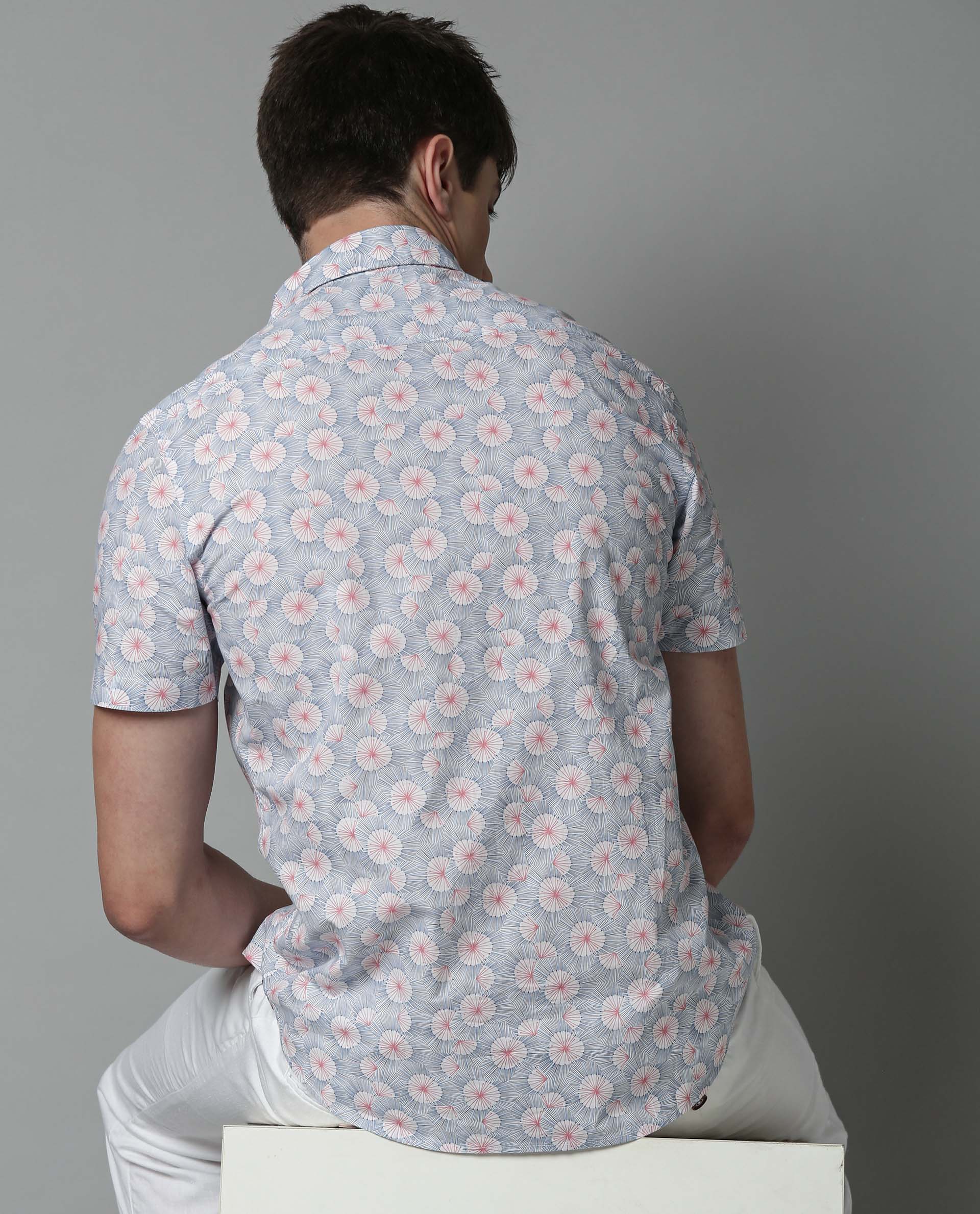 Rare Rabbit Men's Petro White Cotton Tailored Fit Half Sleeve Spread Collar Shirt - Image 5