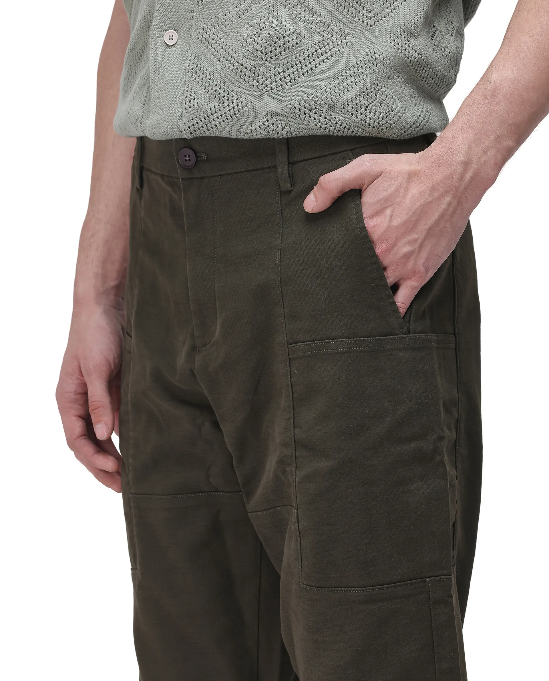 Rare Rabbit Men's Petro Dark Olive Cotton Plain Straight Fit Trouser - Image 4