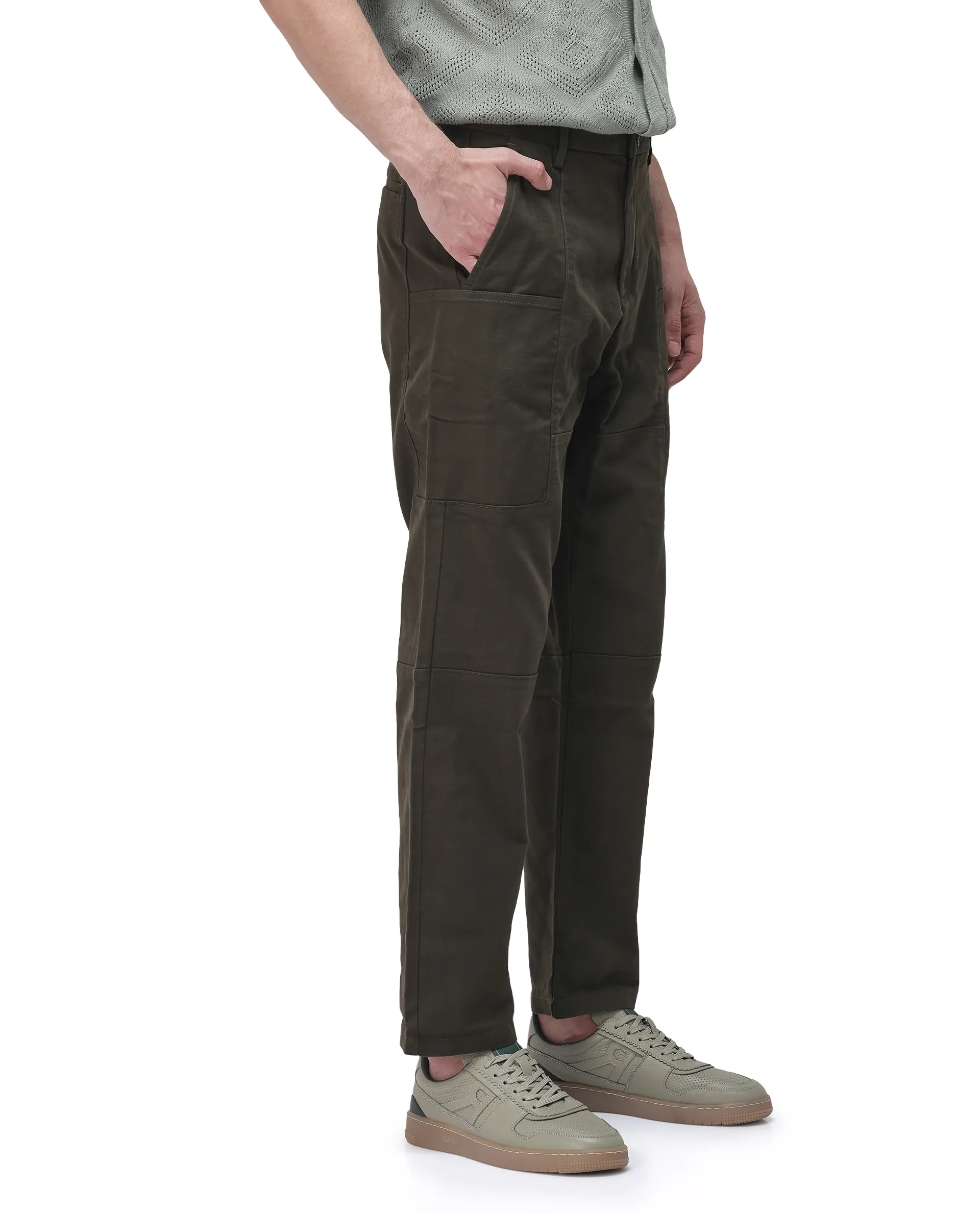 Rare Rabbit Men's Petro Dark Olive Cotton Plain Straight Fit Trouser - Image 6