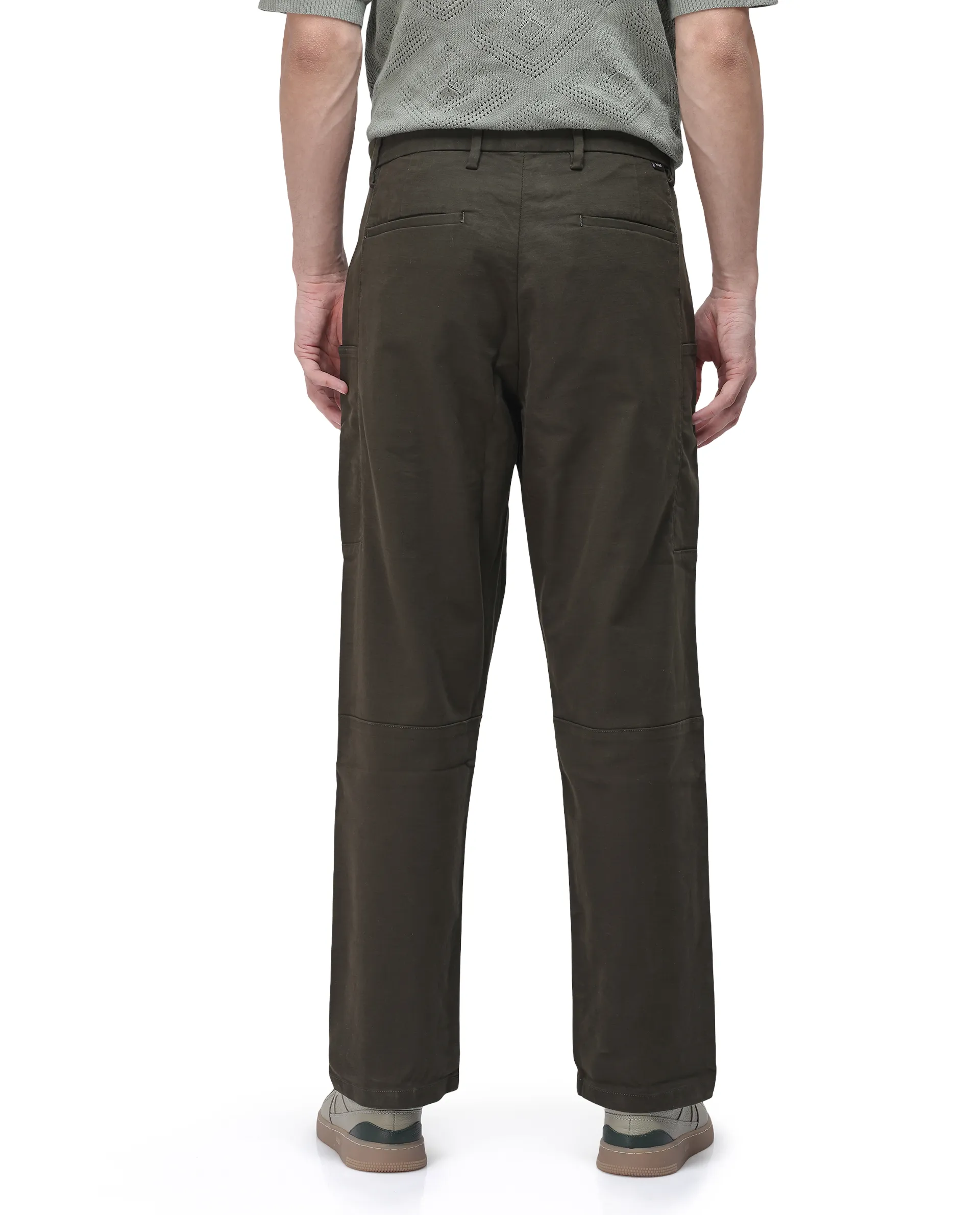 Rare Rabbit Men's Petro Dark Olive Cotton Plain Straight Fit Trouser - Image 8