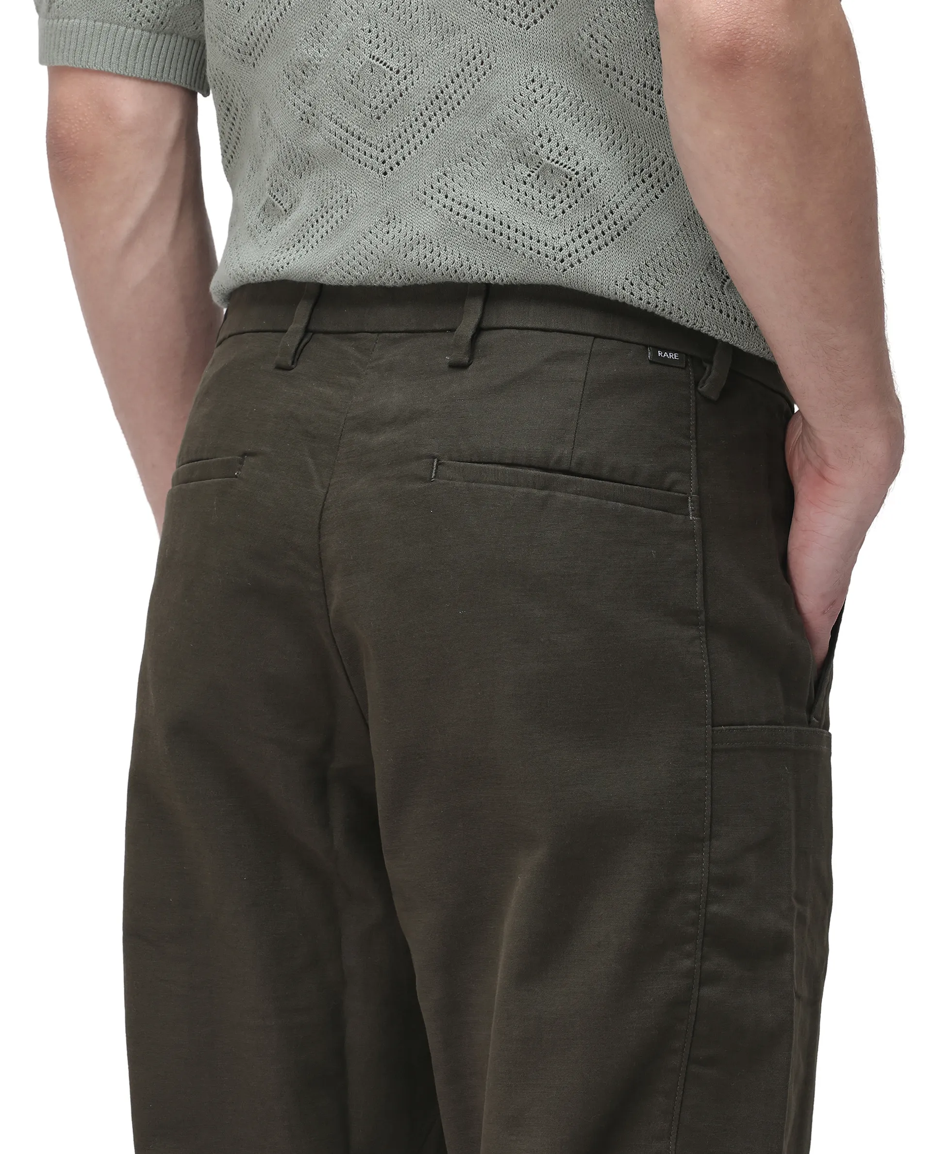 Rare Rabbit Men's Petro Dark Olive Cotton Plain Straight Fit Trouser - Image 9