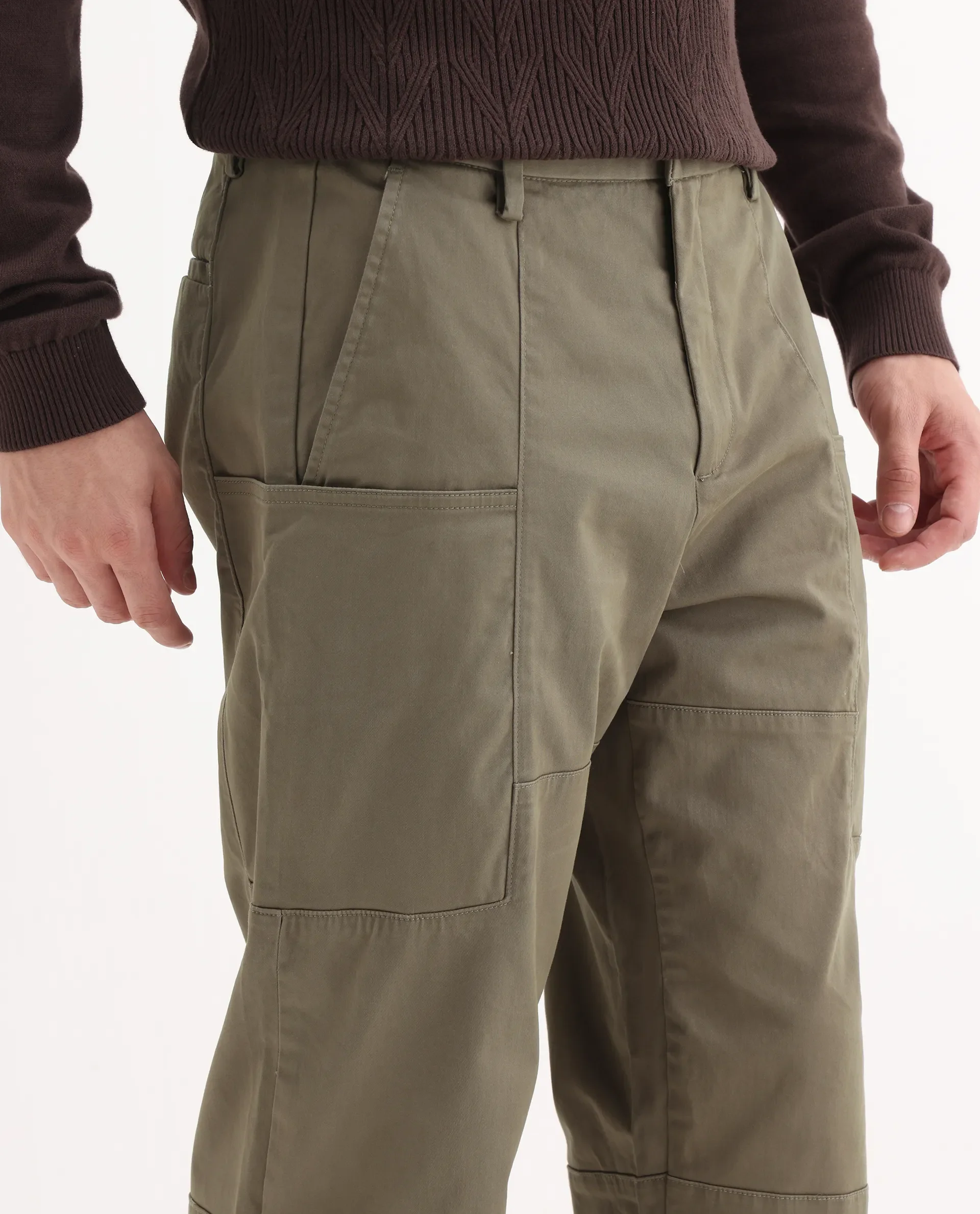 Rare Rabbit Men's Petro Dusky Olive Cotton Plain Straight Fit Trouser - Image 3