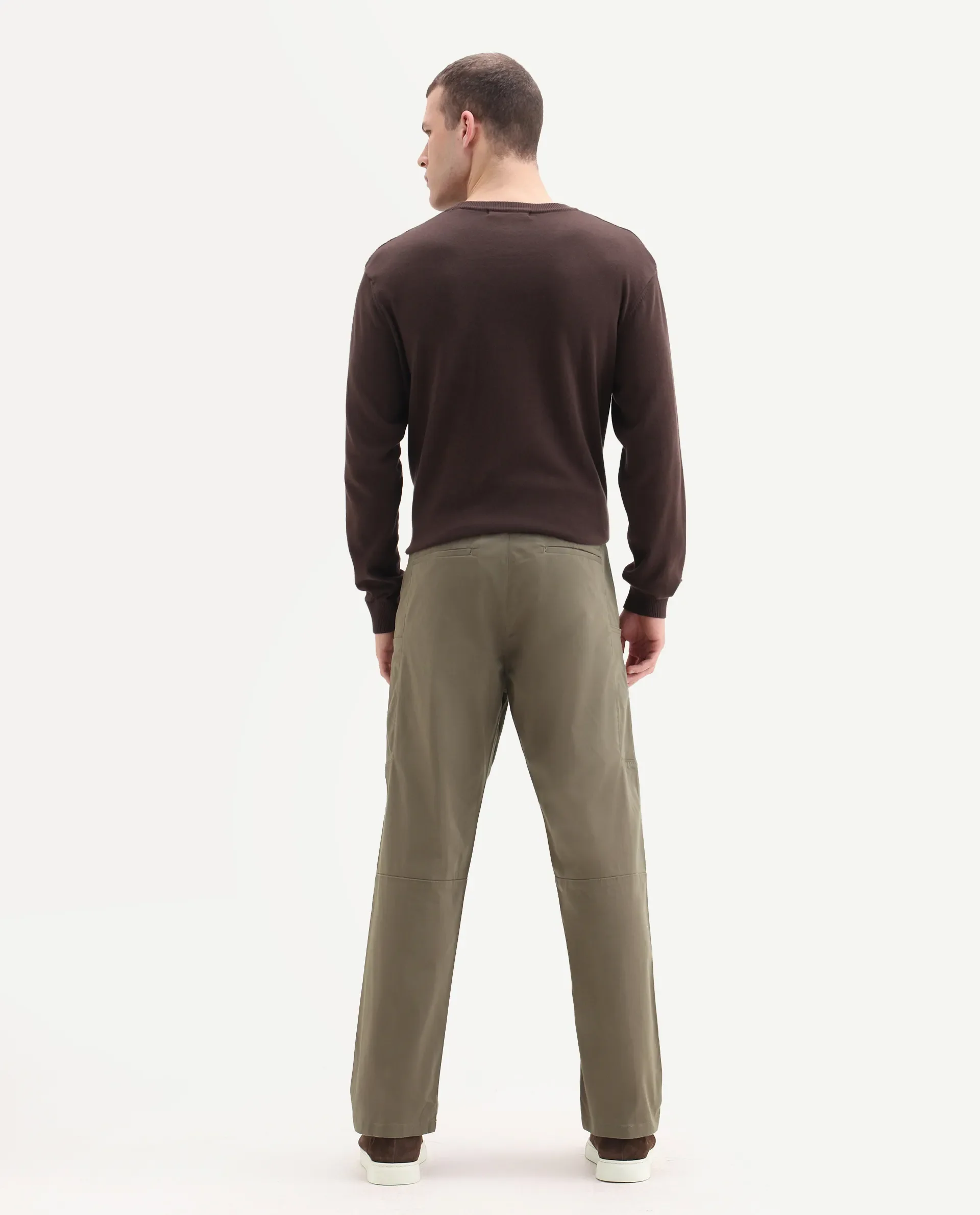 Rare Rabbit Men's Petro Dusky Olive Cotton Plain Straight Fit Trouser - Image 8