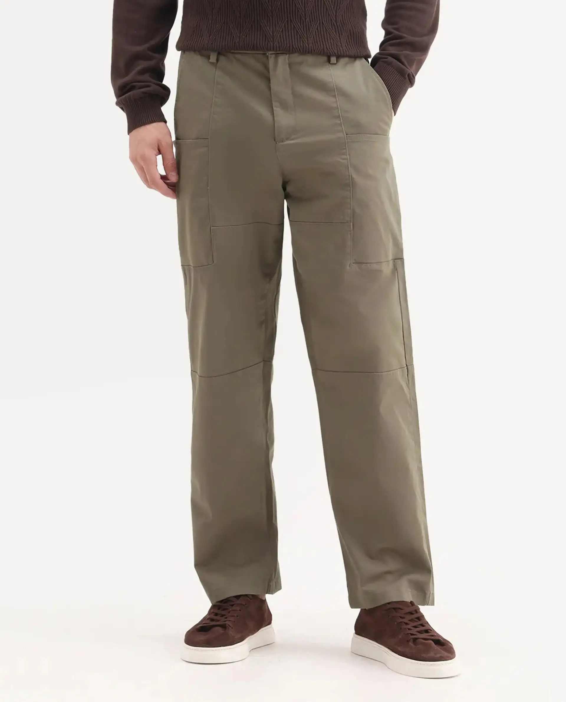 Rare Rabbit Men's Petro Dusky Olive Cotton Plain Straight Fit Trouser - Image 9