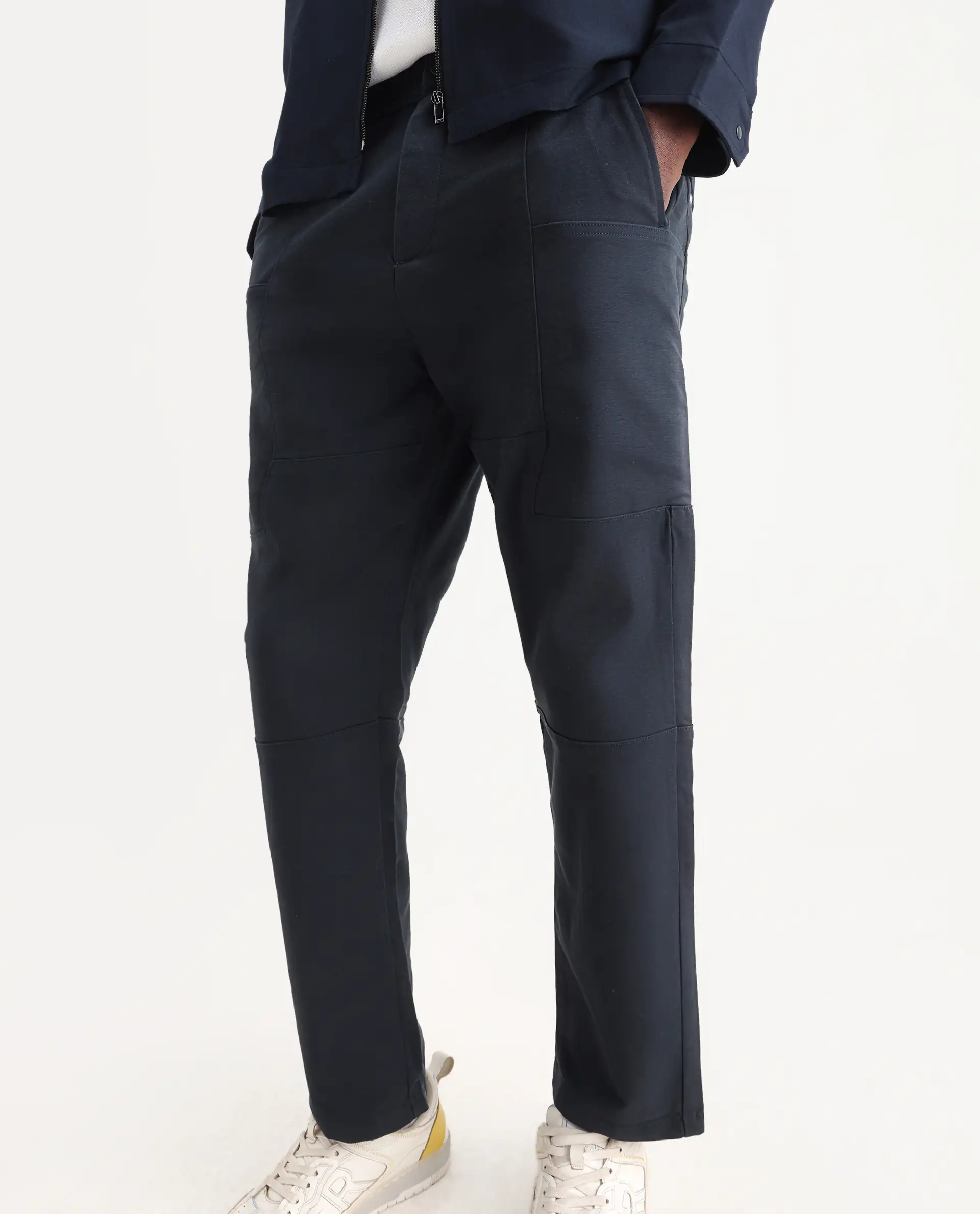 Rare Rabbit Men's Petro Navy Cotton Plain Straight Fit Trouser - Image 2