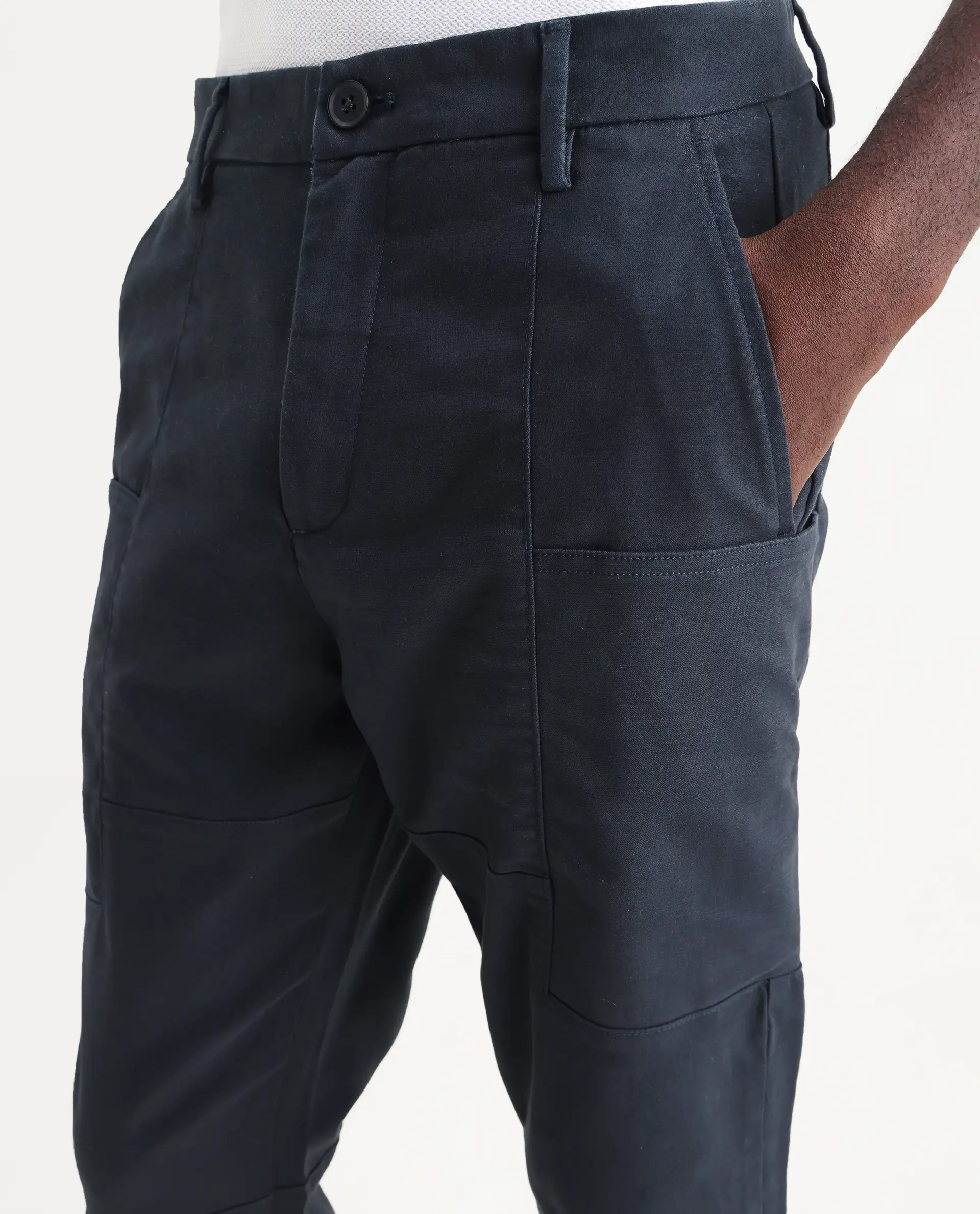 Rare Rabbit Men's Petro Navy Cotton Plain Straight Fit Trouser - Image 3