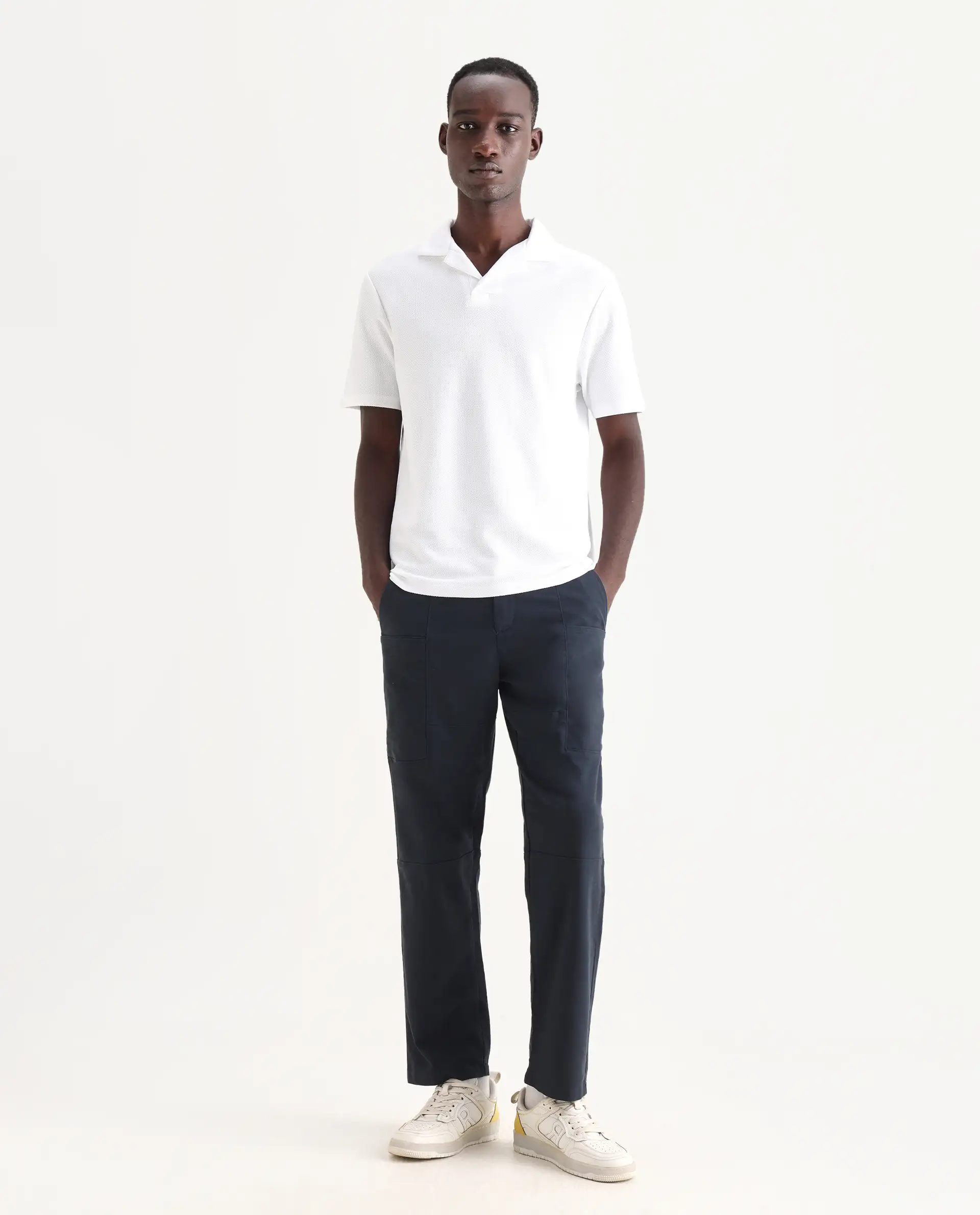 Rare Rabbit Men's Petro Navy Cotton Plain Straight Fit Trouser - Image 4