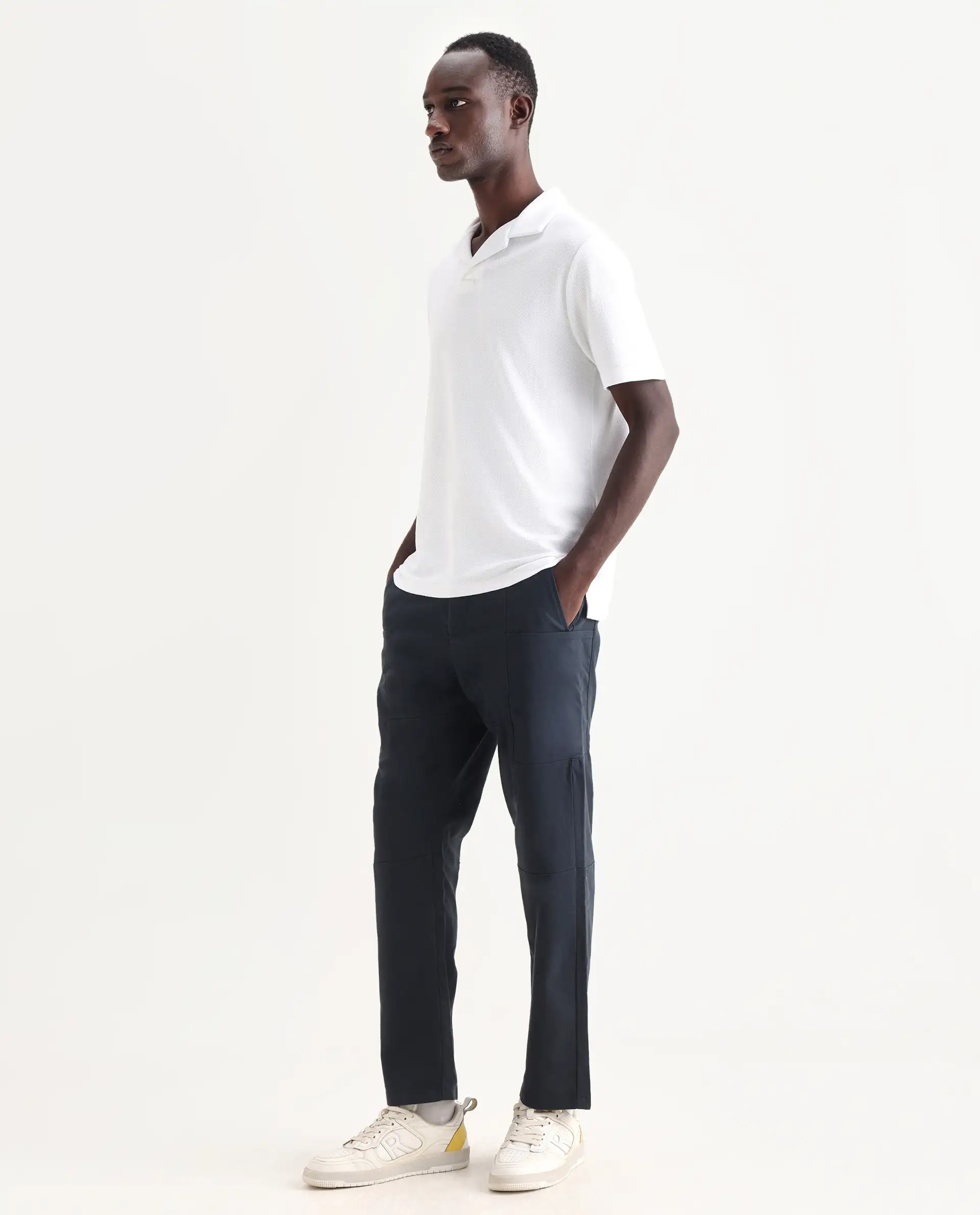 Rare Rabbit Men's Petro Navy Cotton Plain Straight Fit Trouser - Image 5