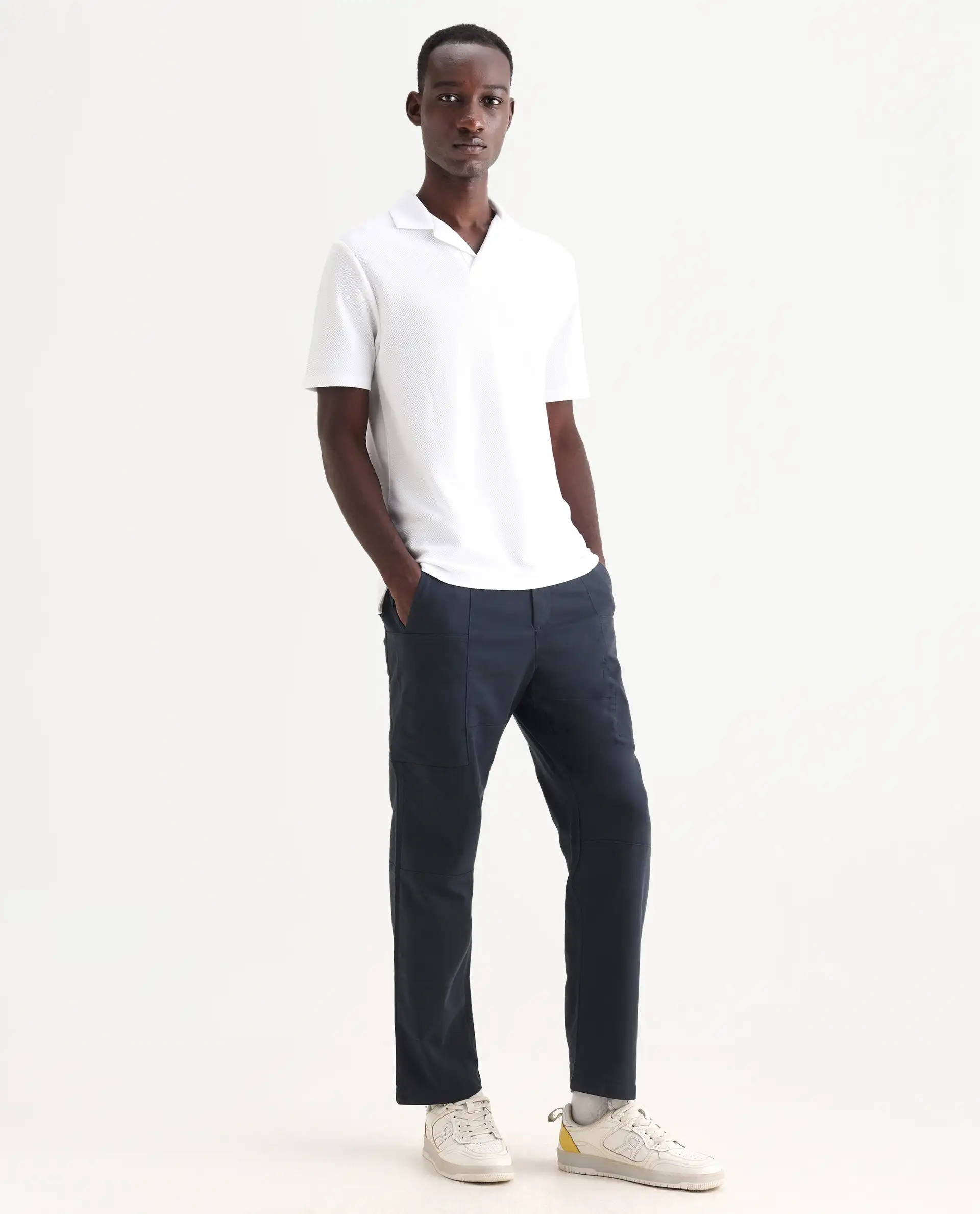 Rare Rabbit Men's Petro Navy Cotton Plain Straight Fit Trouser - Image 6