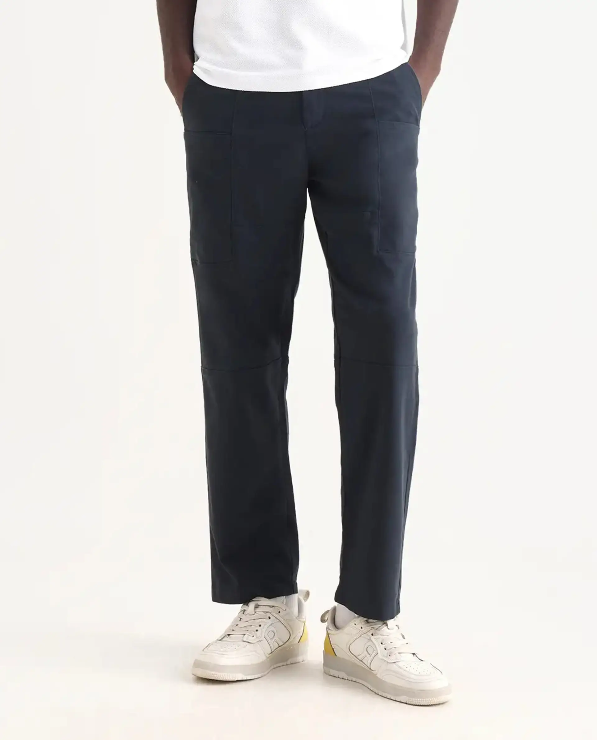 Rare Rabbit Men's Petro Navy Cotton Plain Straight Fit Trouser - Image 8
