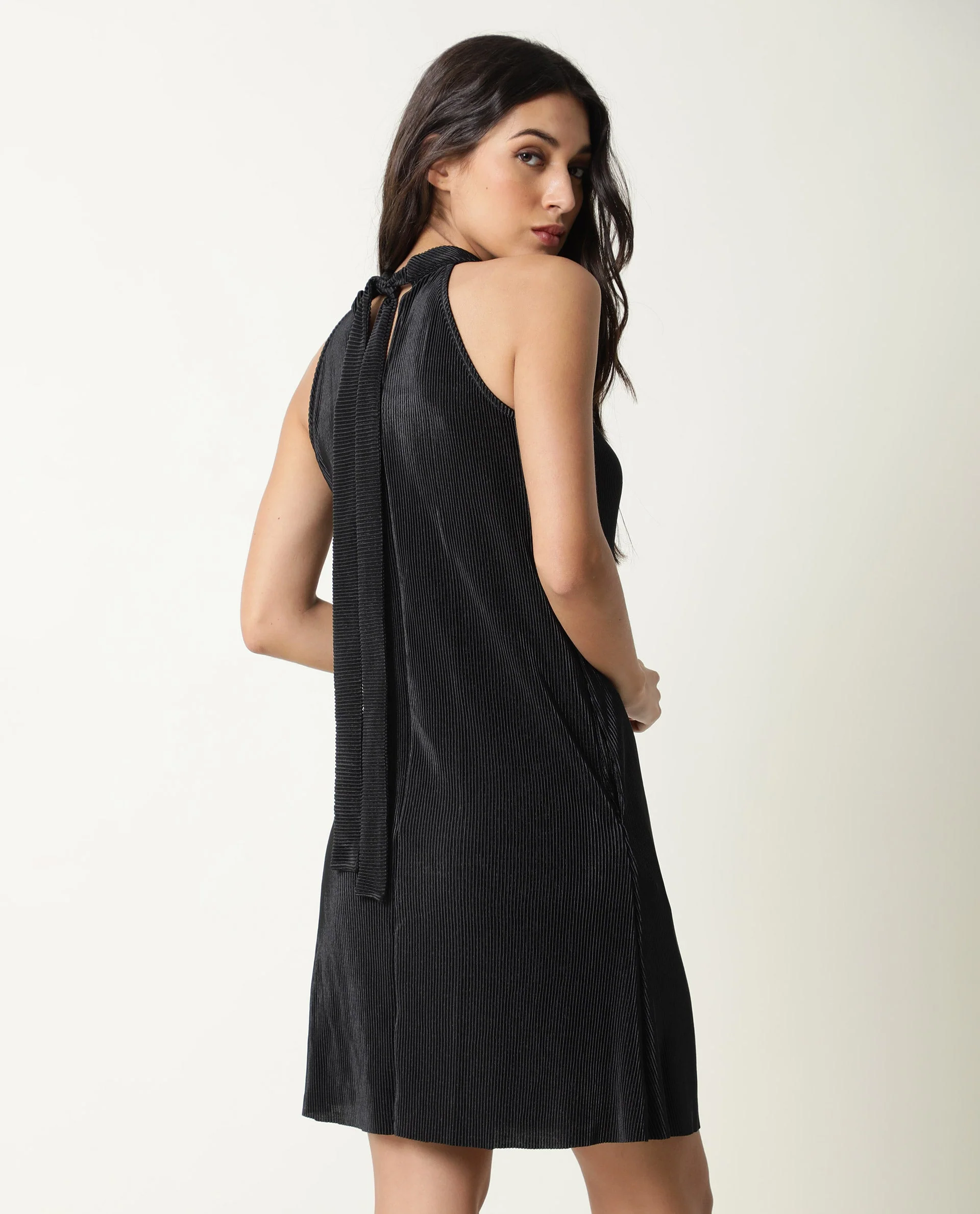 Rareism Womens Petroit Black Dress Polester Fabric Regular Fit Sleeveless Halter Neck - Image 10