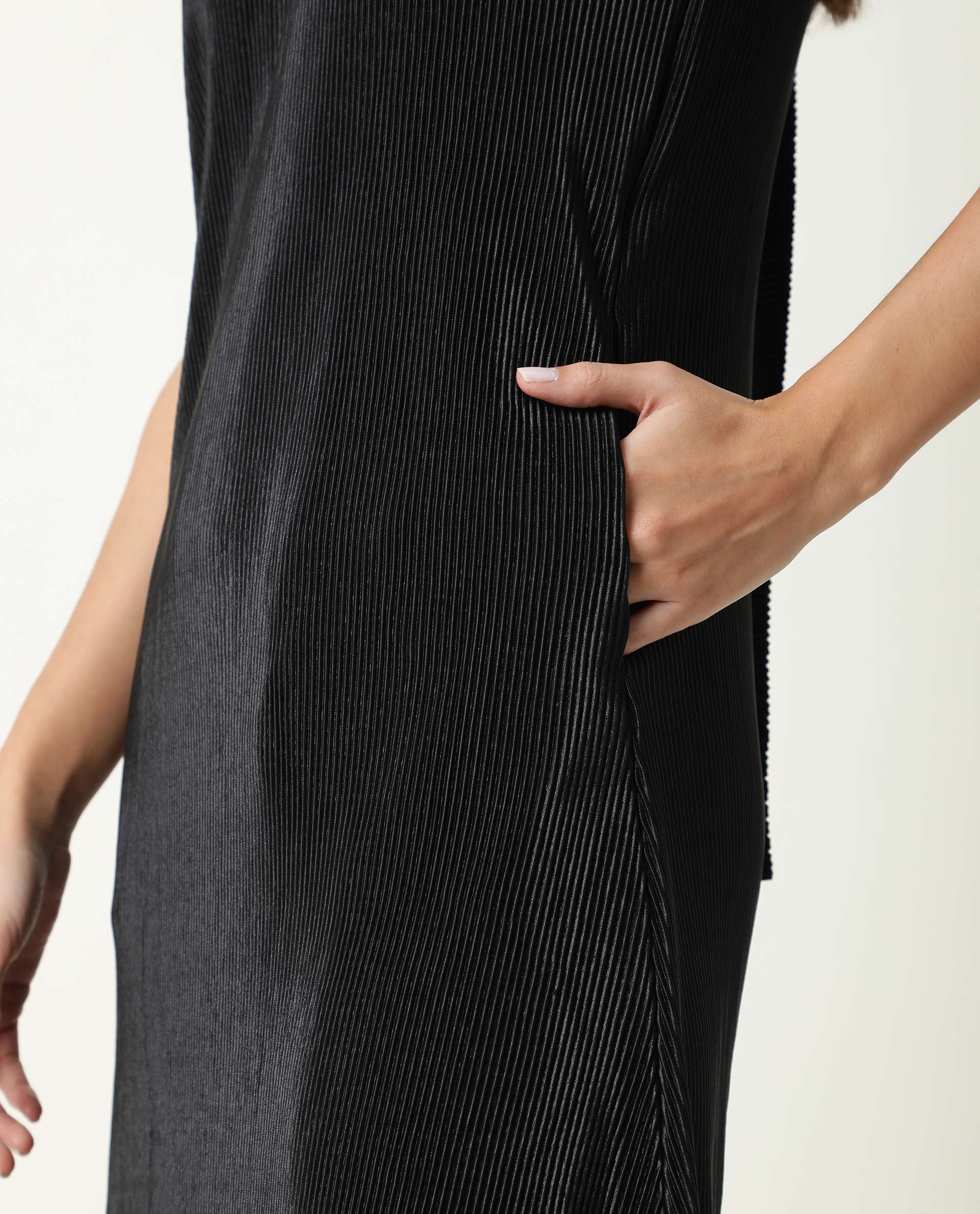 Rareism Womens Petroit Black Dress Polester Fabric Regular Fit Sleeveless Halter Neck - Image 3