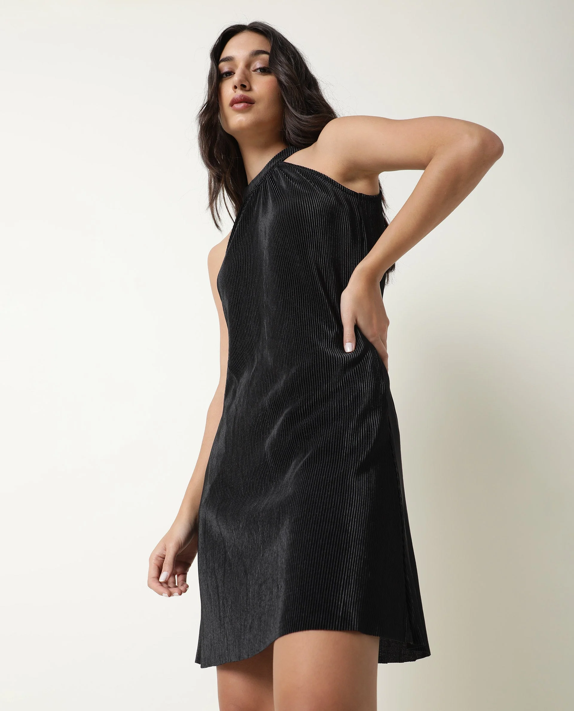 Rareism Womens Petroit Black Dress Polester Fabric Regular Fit Sleeveless Halter Neck - Image 6