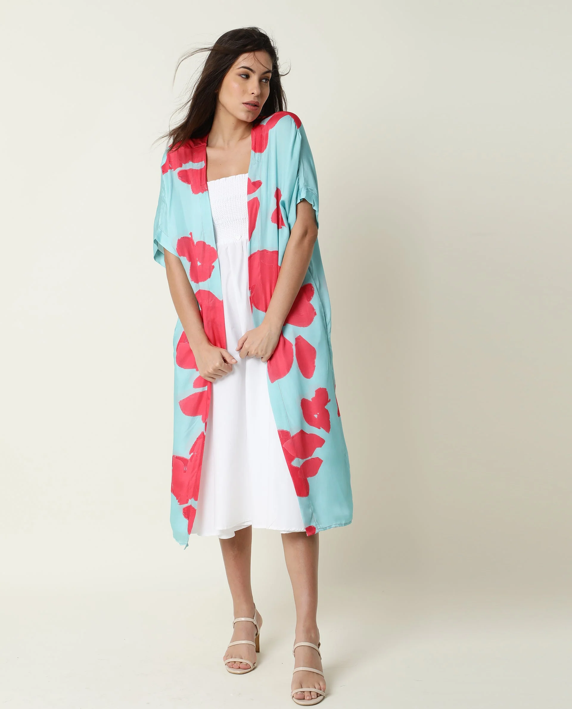 Rareism Women's Petunia Navy Collarless Floral Print Knee Length Relaxed Fit Shrug - Image 2