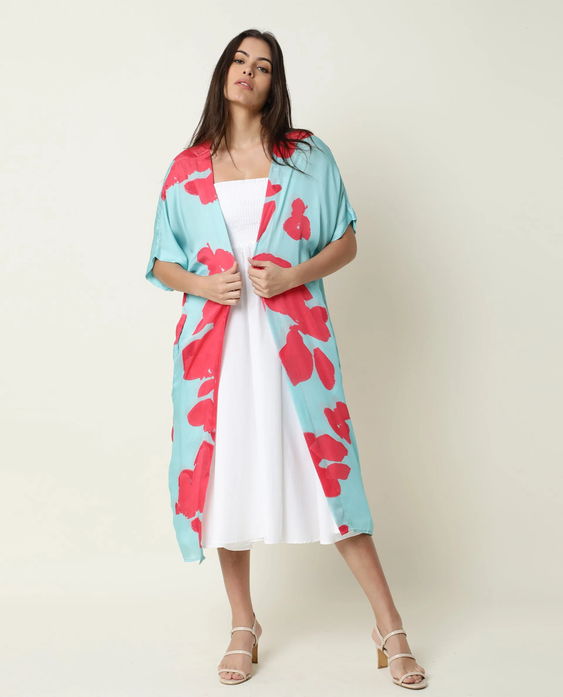 Rareism Women's Petunia Navy Collarless Floral Print Knee Length Relaxed Fit Shrug - Image 4
