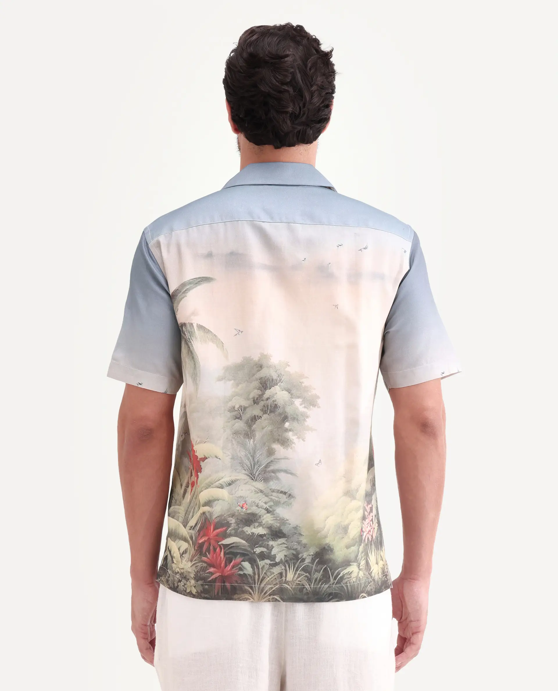 Rare Rabbit Men's Pexa Dusky Peach Cotton Blend Fabric Half Sleeve Cuban Collar Regular Fit Tropical Print Shirt - Image 8
