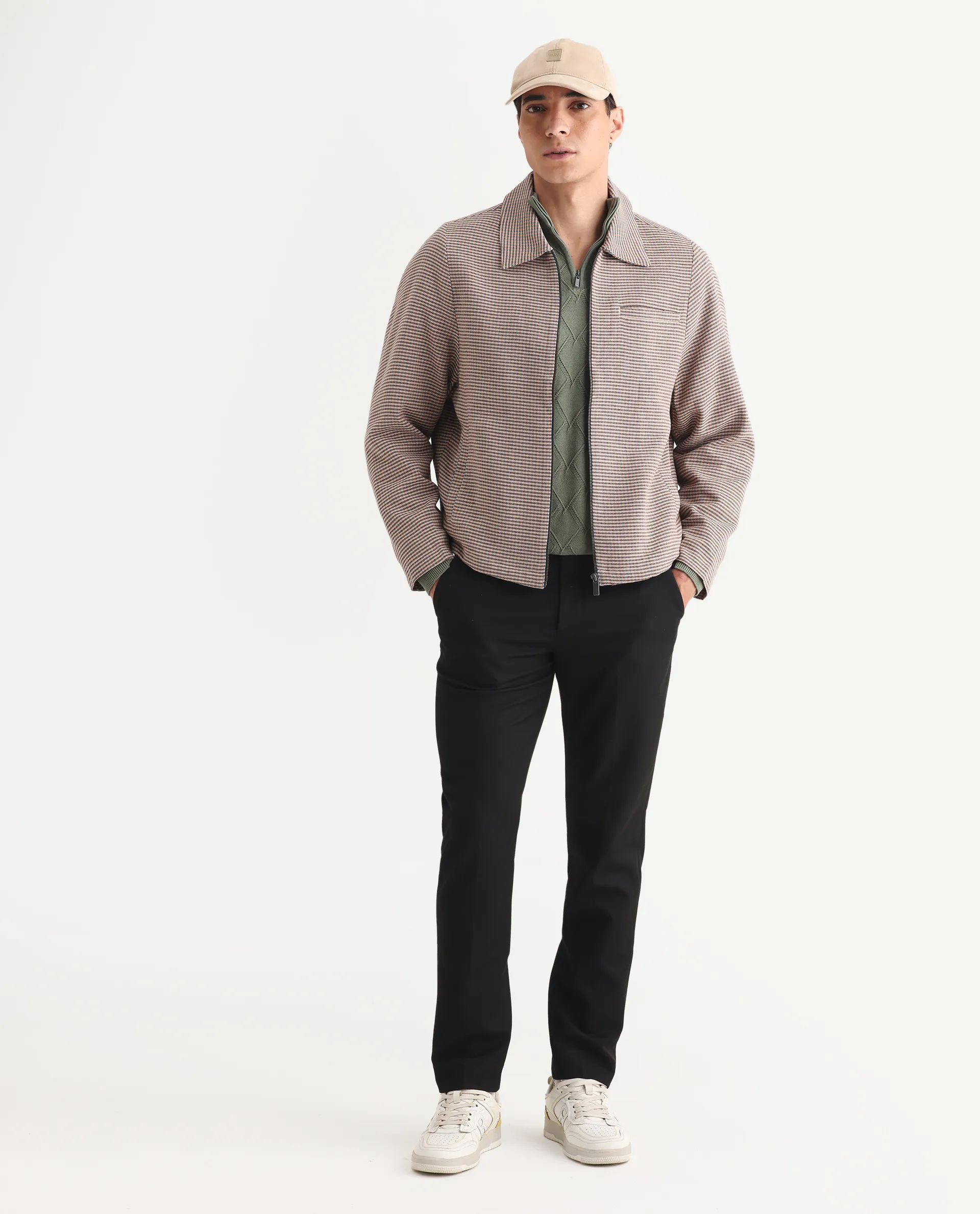 Rare Rabbit Men's Pexrul Rust Cotton Checked Print Relaxed Fit Full Sleeve Spread Collar Jacket - Image 2