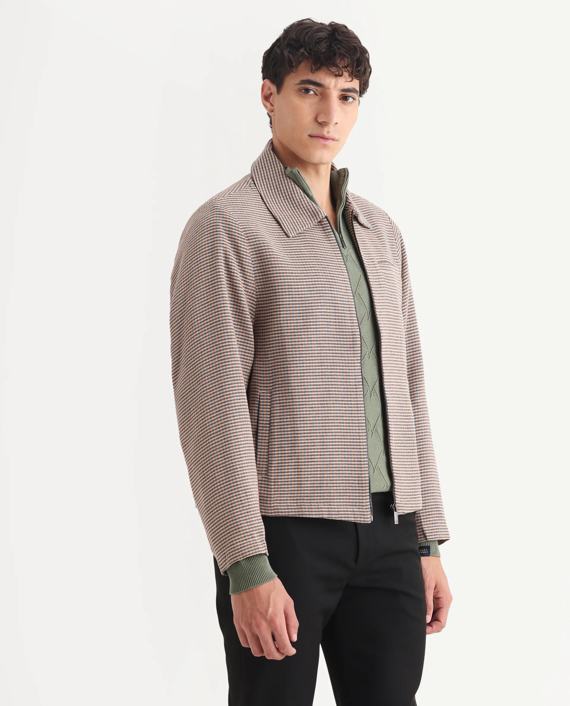 Rare Rabbit Men's Pexrul Rust Cotton Checked Print Relaxed Fit Full Sleeve Spread Collar Jacket - Image 6