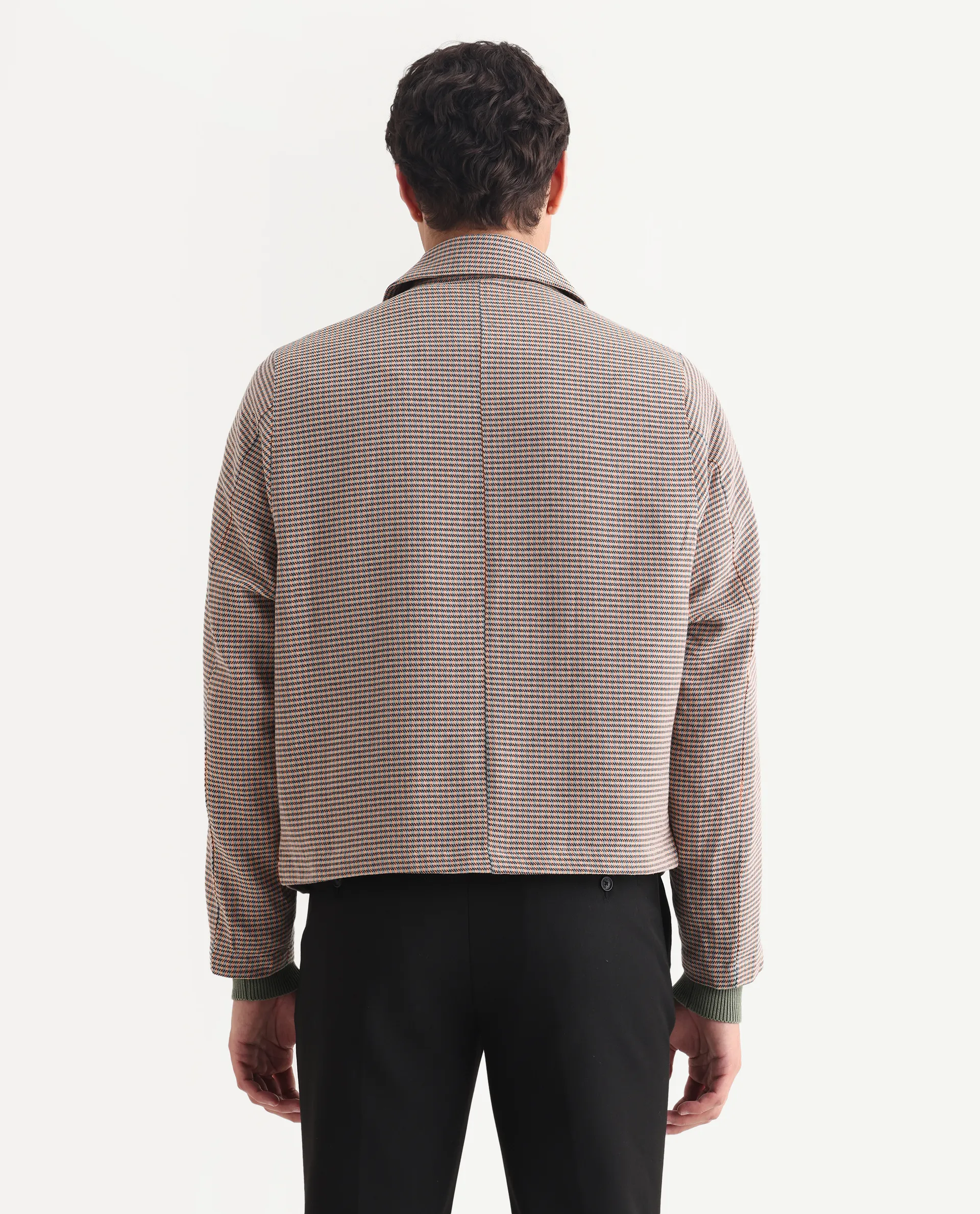 Rare Rabbit Men's Pexrul Rust Cotton Checked Print Relaxed Fit Full Sleeve Spread Collar Jacket - Image 7