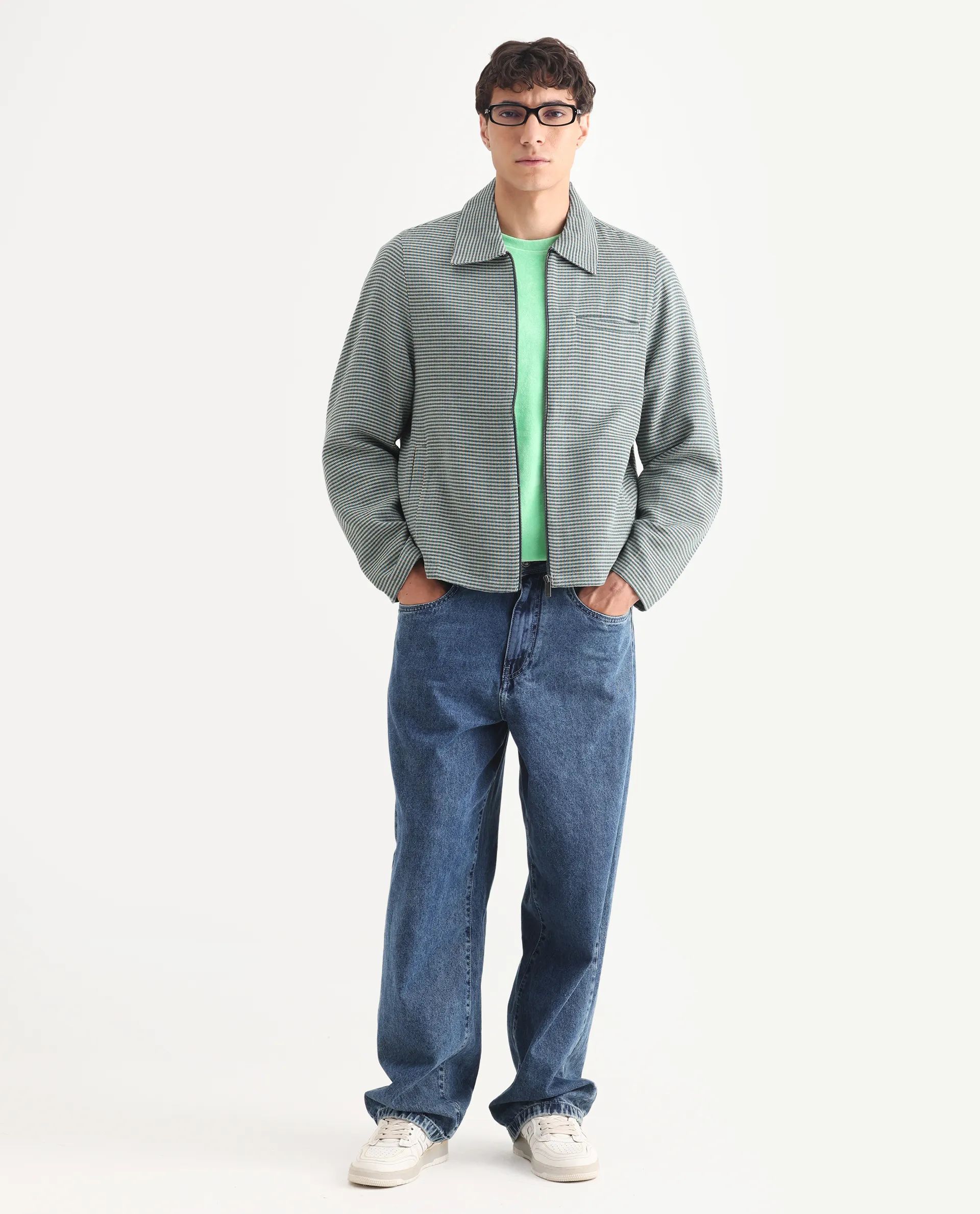 Rare Rabbit Men's Pexrul Teal Cotton Checked Print Relaxed Fit Full Sleeve Spread Collar Jacket - Image 2