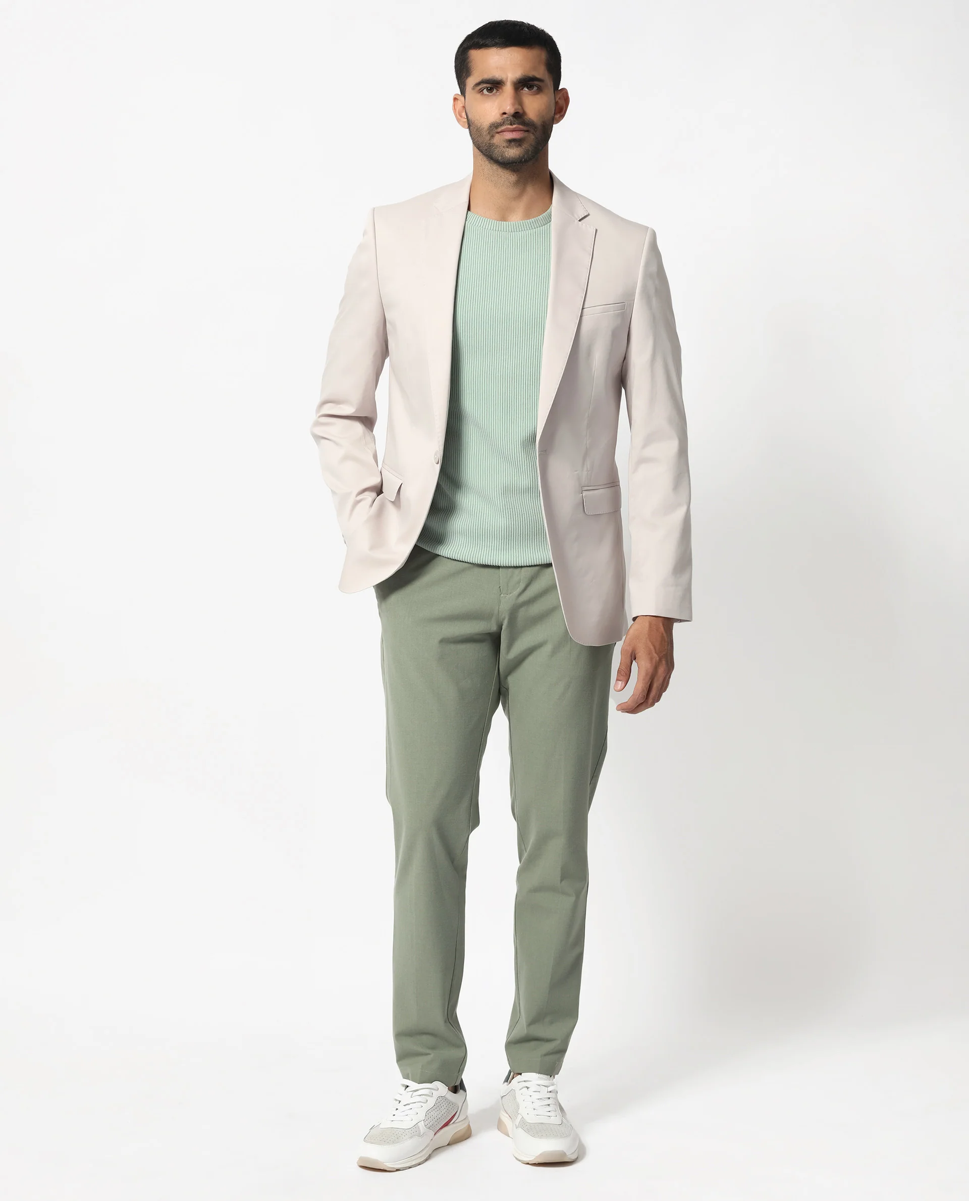 Rare Rabbit Men's Peyton Light Beige Polyester Plain Tailored Fit Full Sleeve Lapel Neck Blazer - Image 2