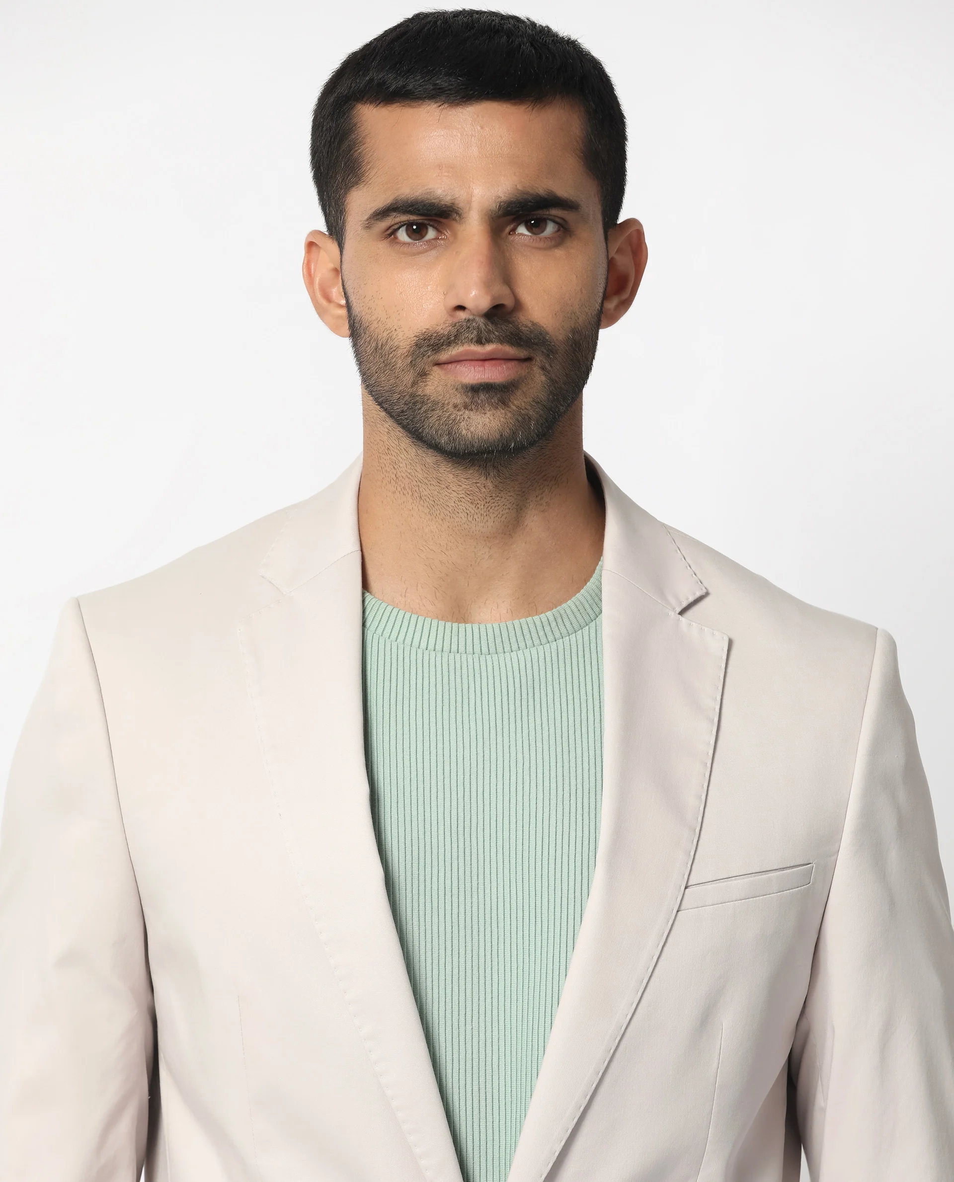 Rare Rabbit Men's Peyton Light Beige Polyester Plain Tailored Fit Full Sleeve Lapel Neck Blazer - Image 3